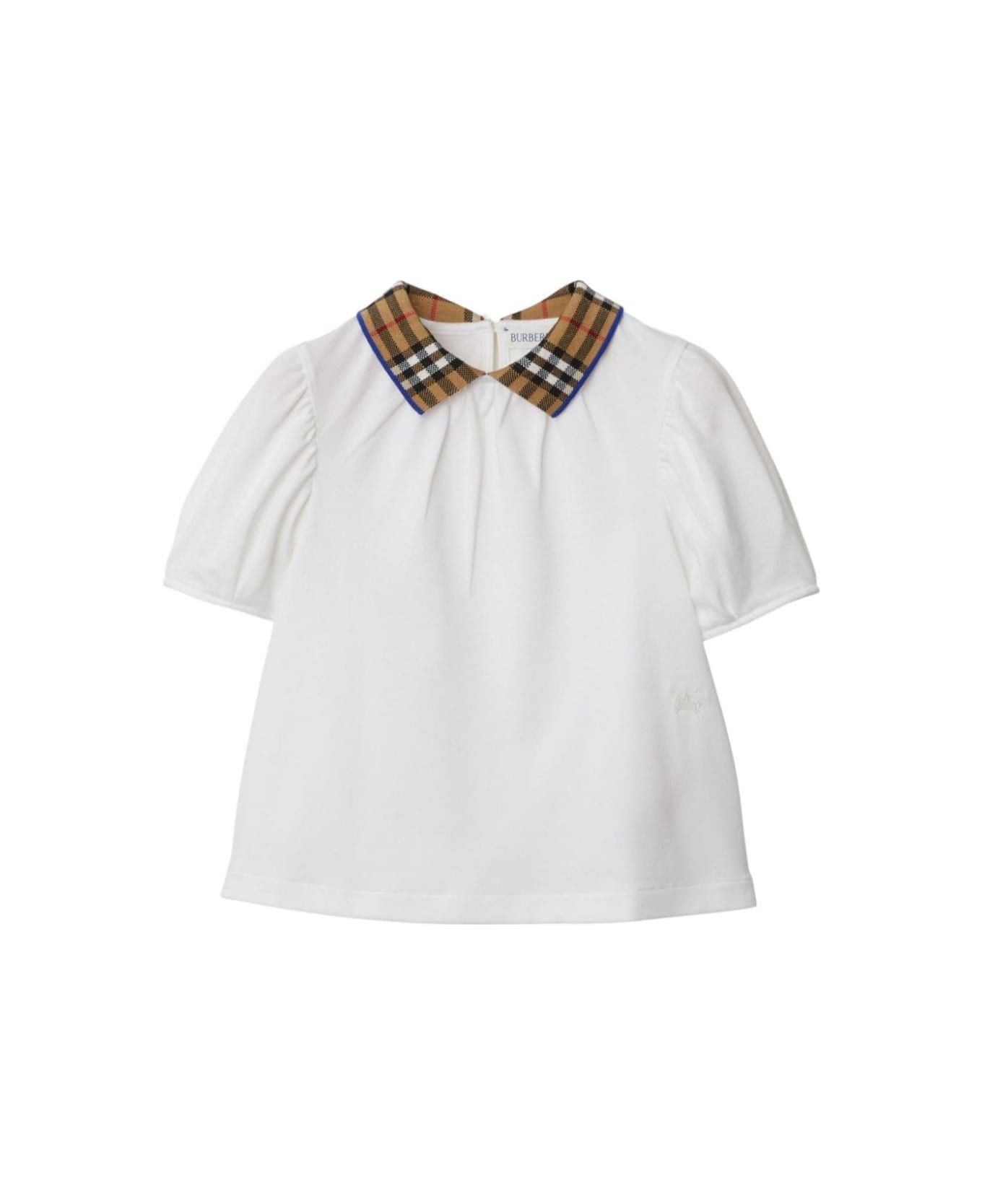 Burberry White Blouse With Check Motif Collar In Cotton Girl - White