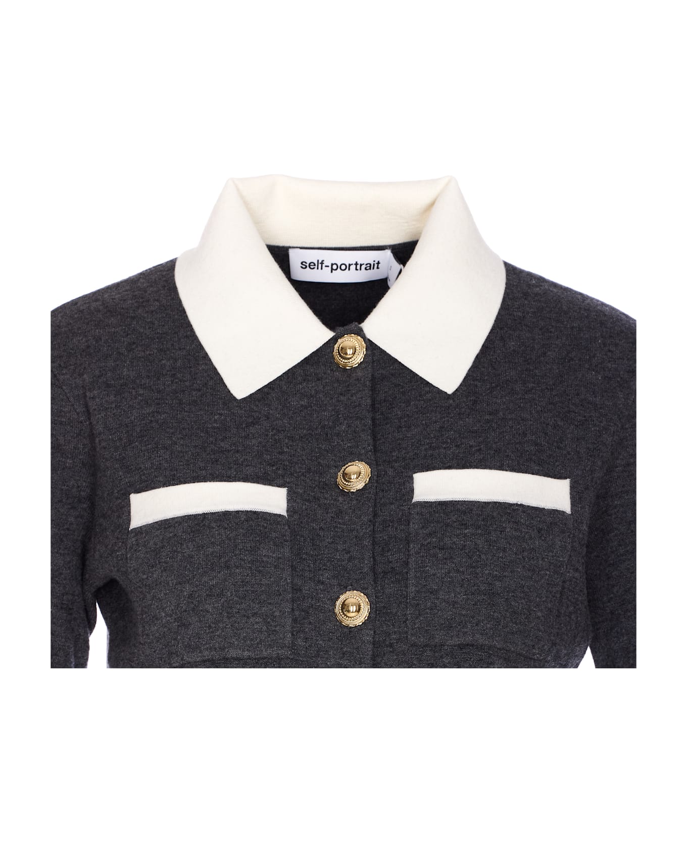 self-portrait Contrast Collar Cardigan - Grey