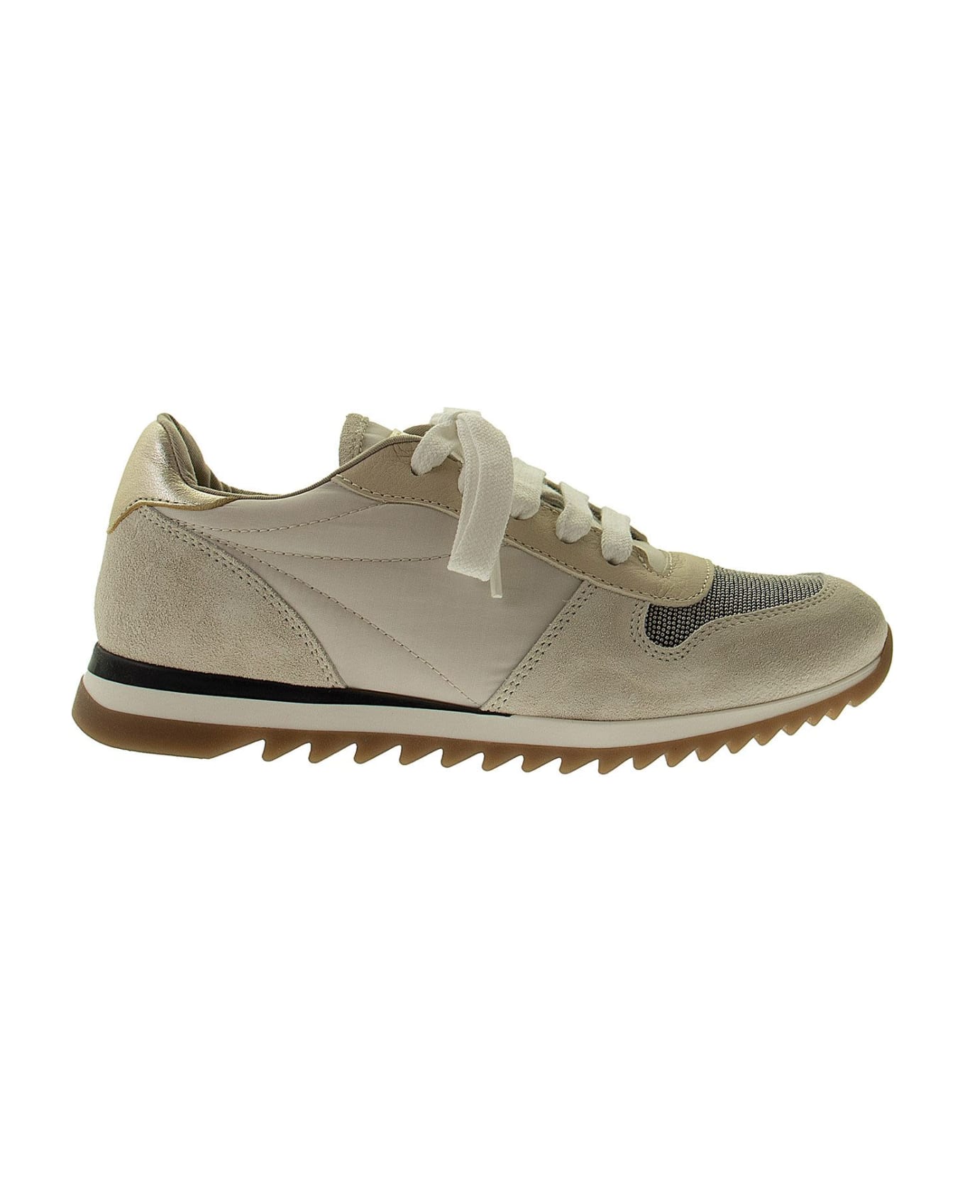Brunello Cucinelli Suede And Rip-stop Runners With Monili - Light Grey