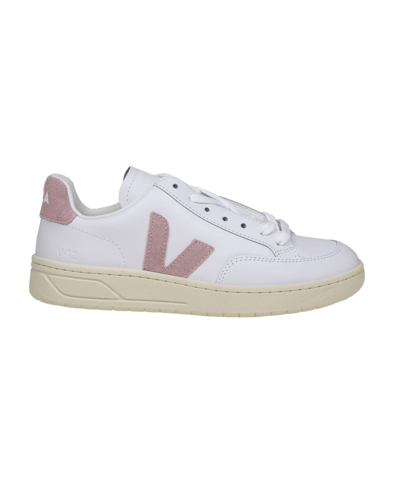 Veja V 12 Sneakers In White/pink Leather - White/Rose