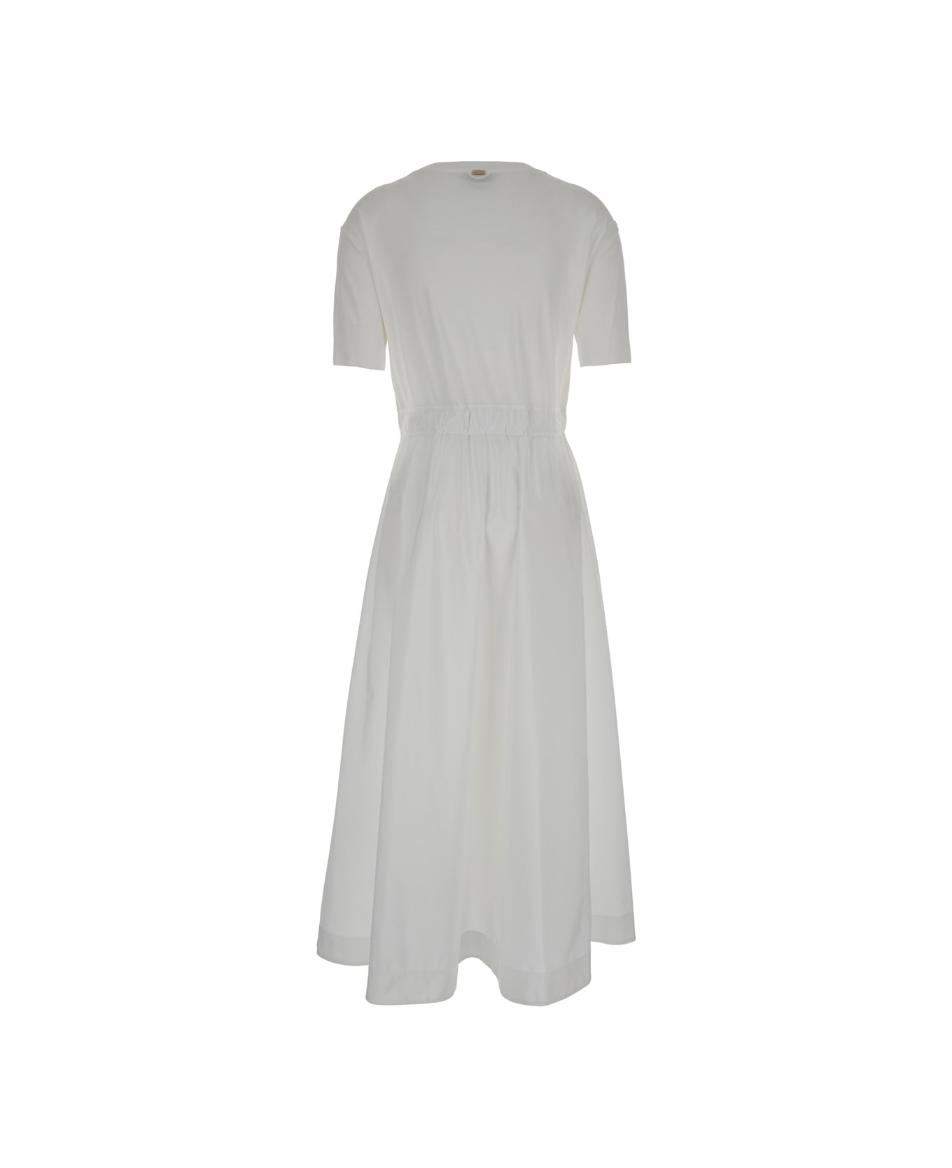 Herno Long White Dress With Branded Drawstring In Cotton Blend Woman - White