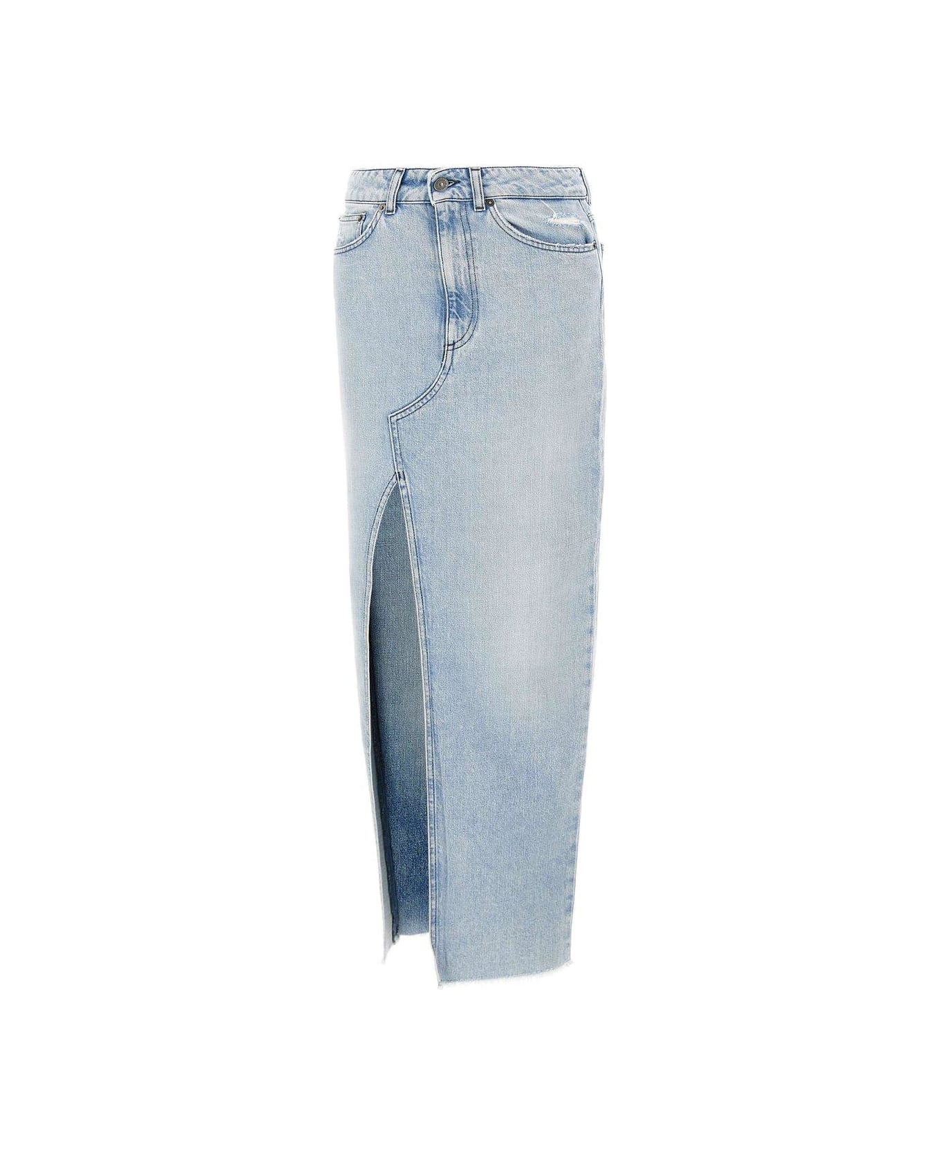 Dondup Distressed Asymmetric Hem Midi Denim Skirt - blu スカート