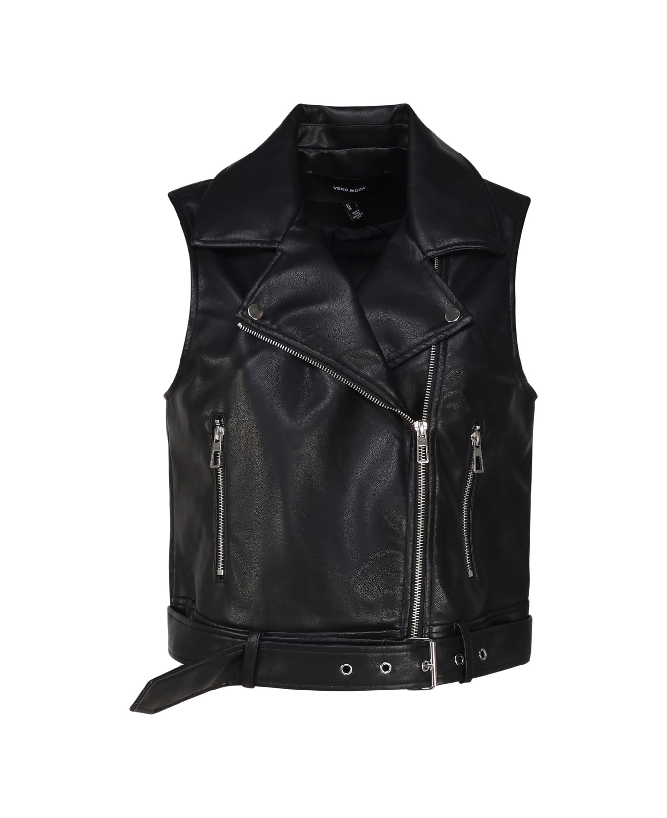 Vero Moda Biker Style Eco-leather Vest - Black