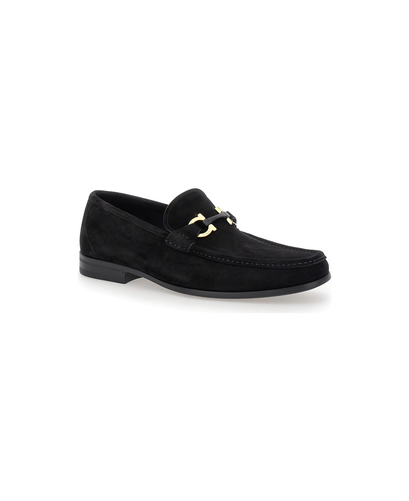 Ferragamo 'grandioso 2' Black Loafers With Gancini In Suede Man - Black