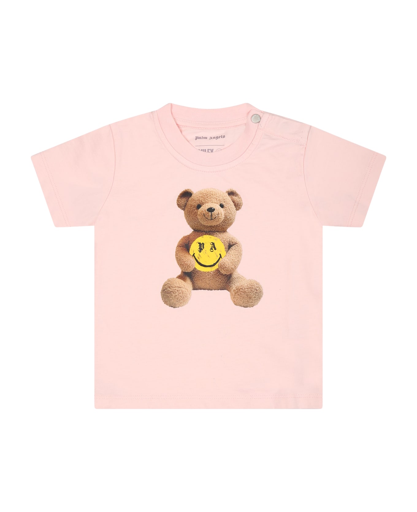 Palm Angels Pink T-shirt For Baby Girl With Bear - Pink