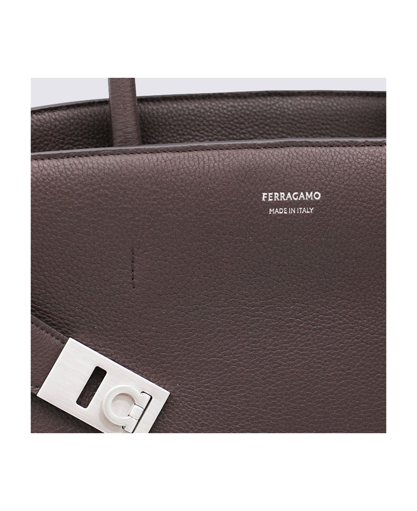 Ferragamo Dark Brown Leather Hug Top Handle Bag - Dark Brown