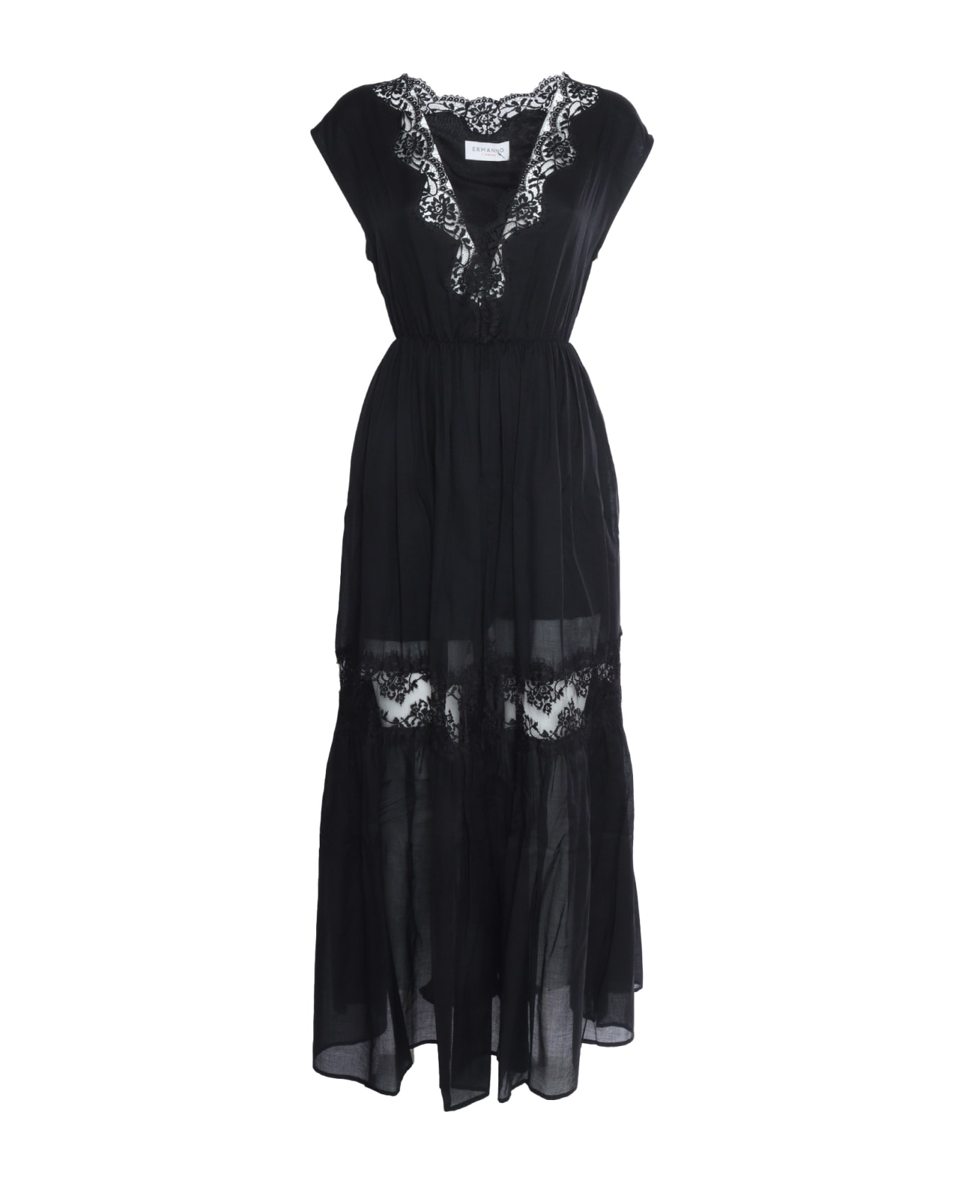 Ermanno Ermanno Scervino Black Dress With Lace - BLACK ニットウェア