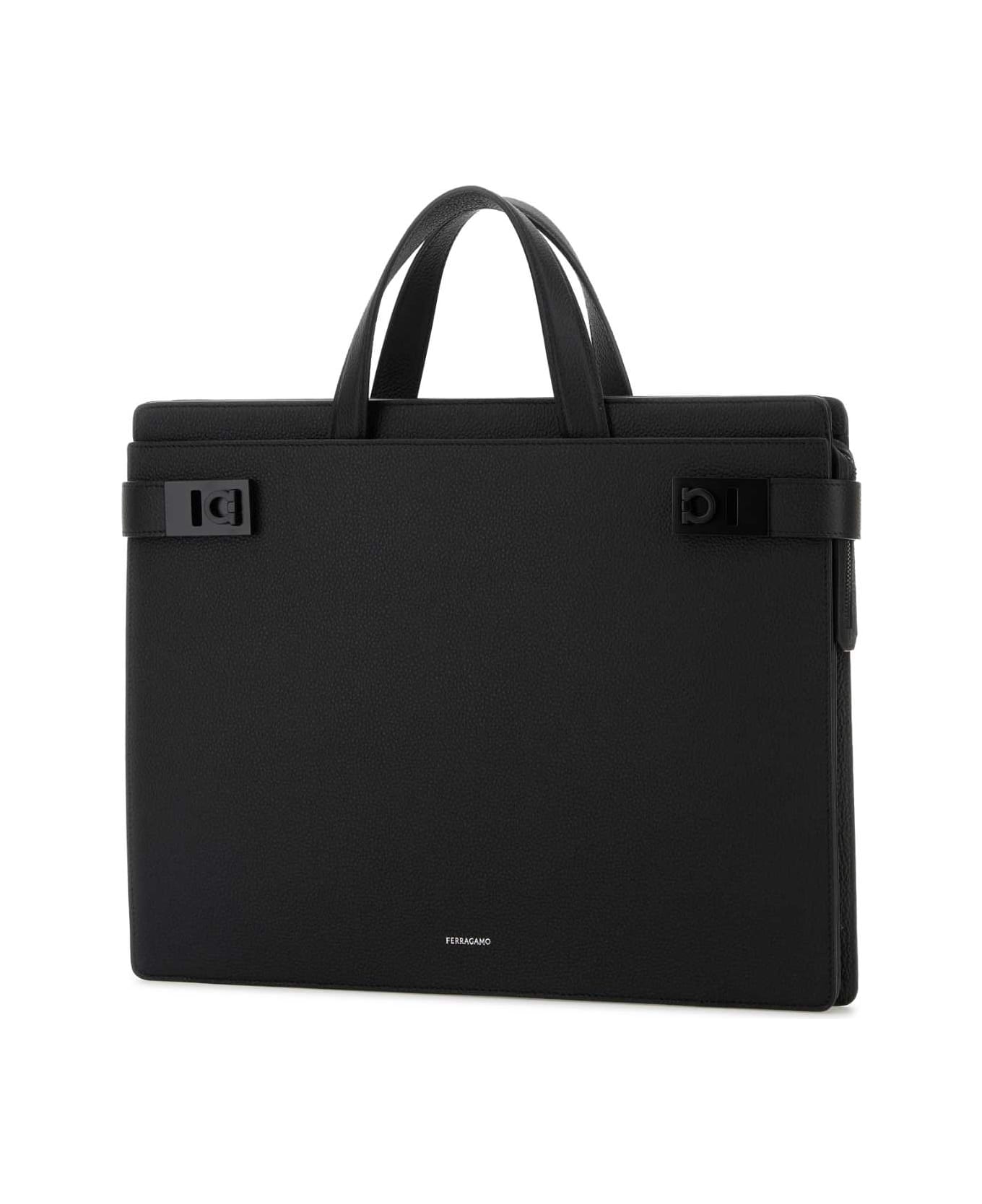 Ferragamo Black Leather Twins Briefcase - NERONERO