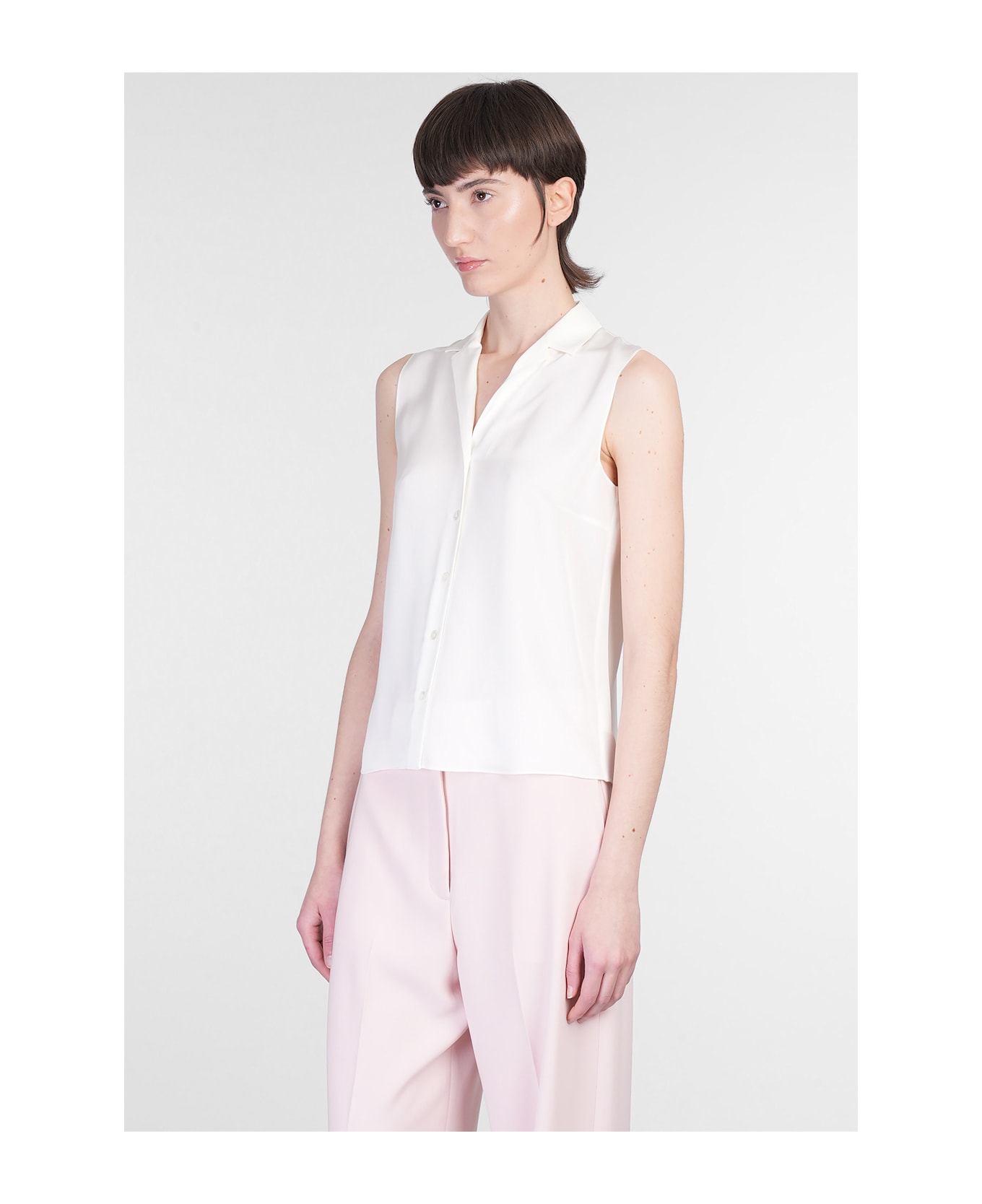 Theory Shirt In Beige Silk - beige