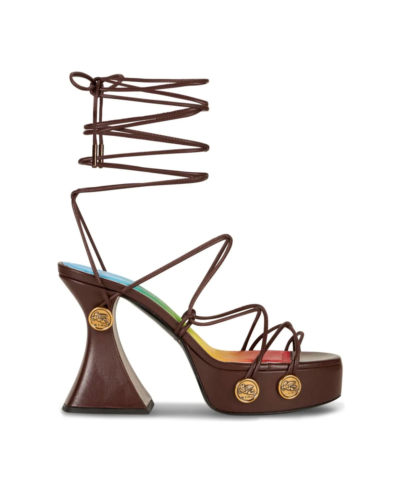 Etro Brown Platform Sandals With Straps And Studs - Brown