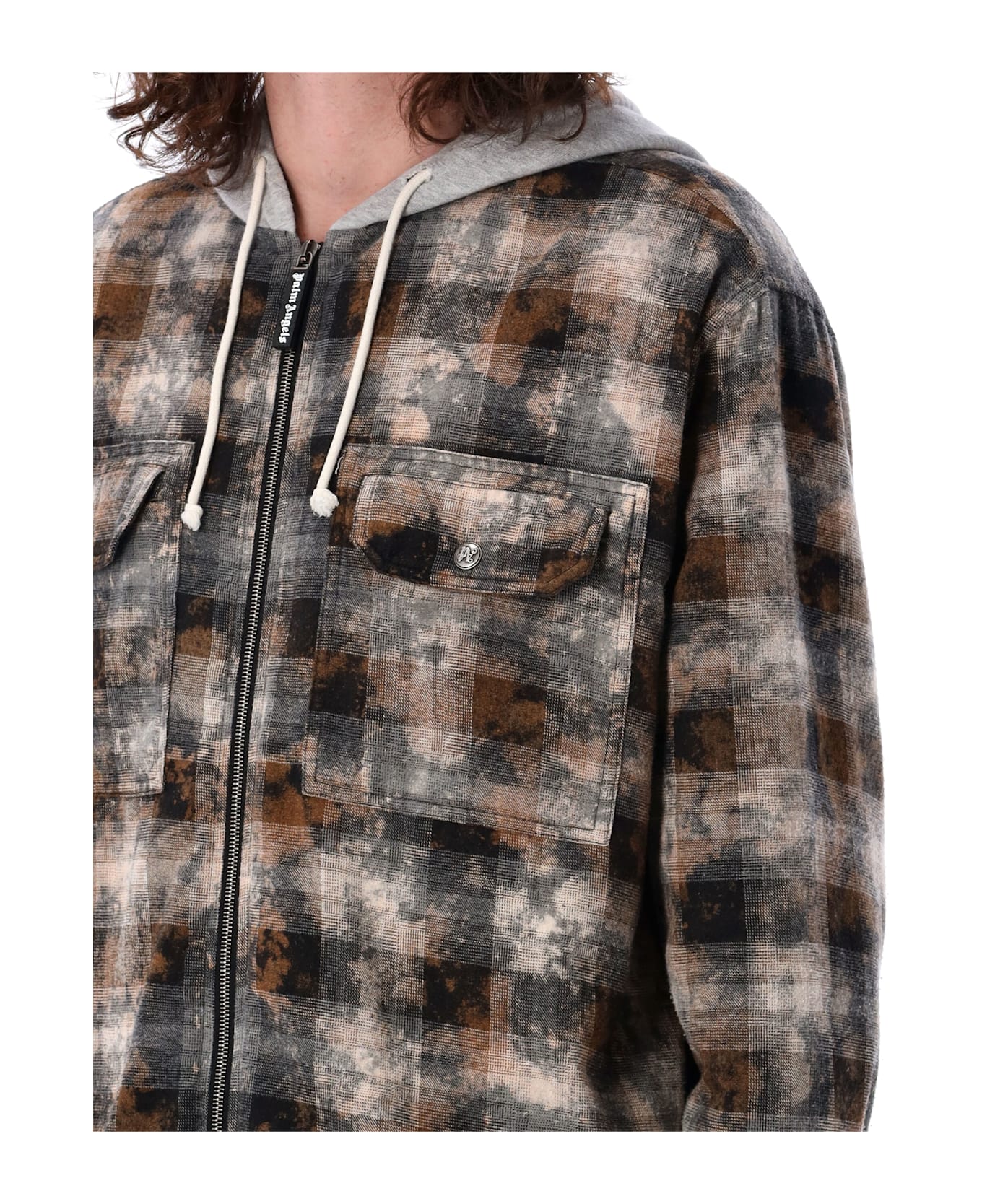 Palm Angels Curved Logo Check Padded Overshirt - GREY OFF WHITE