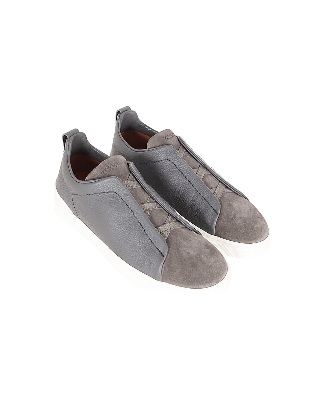Ermenegildo Zegna Triple Stitch Low-top Sneakers In Grained Calfskin - Wye Dark Grey