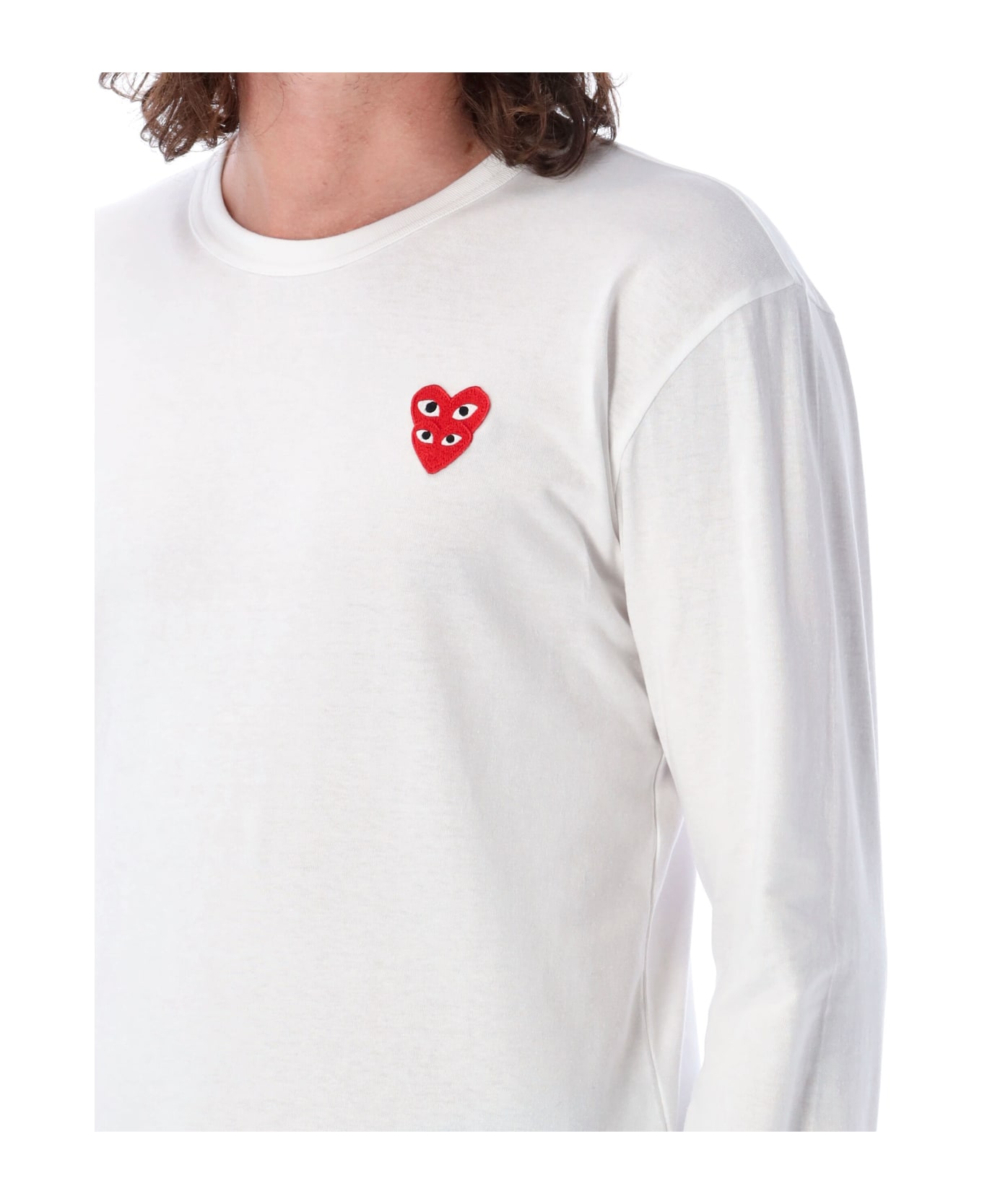 Comme des Garçons Play Double Heart L/s Tee - WHITE