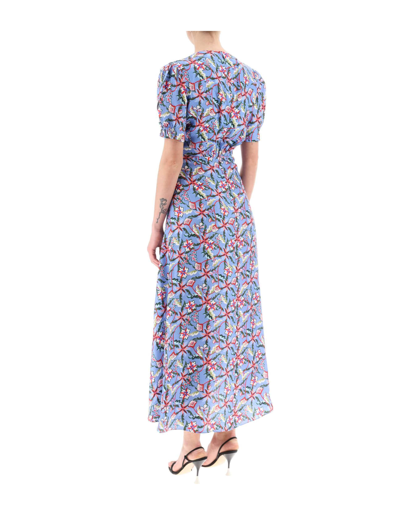 Saloni 'lea' Long Dress In Printed Silk - FREESIA SKY (Light blue)