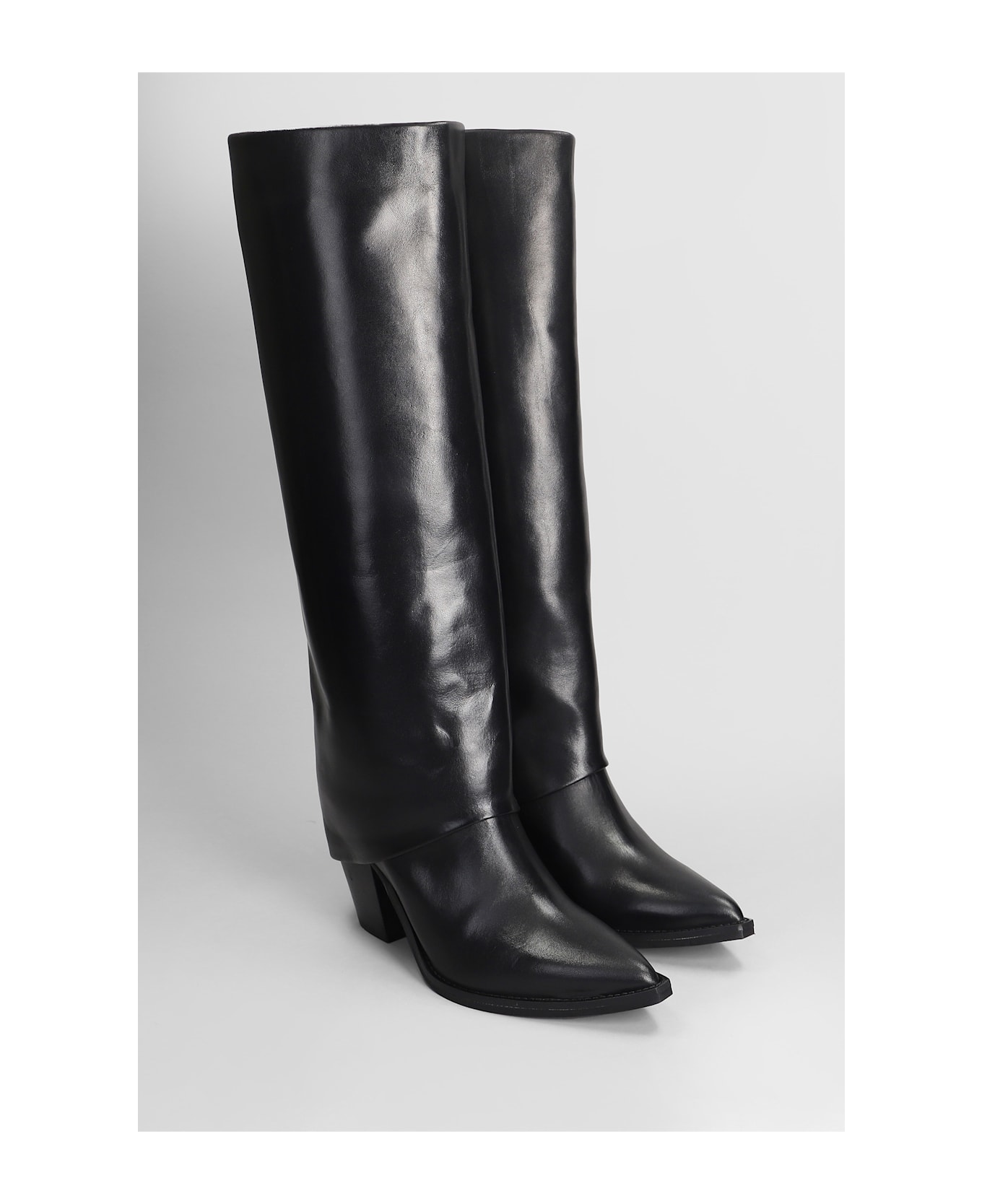 Julie Dee High Heels Boots In Black Leather - black
