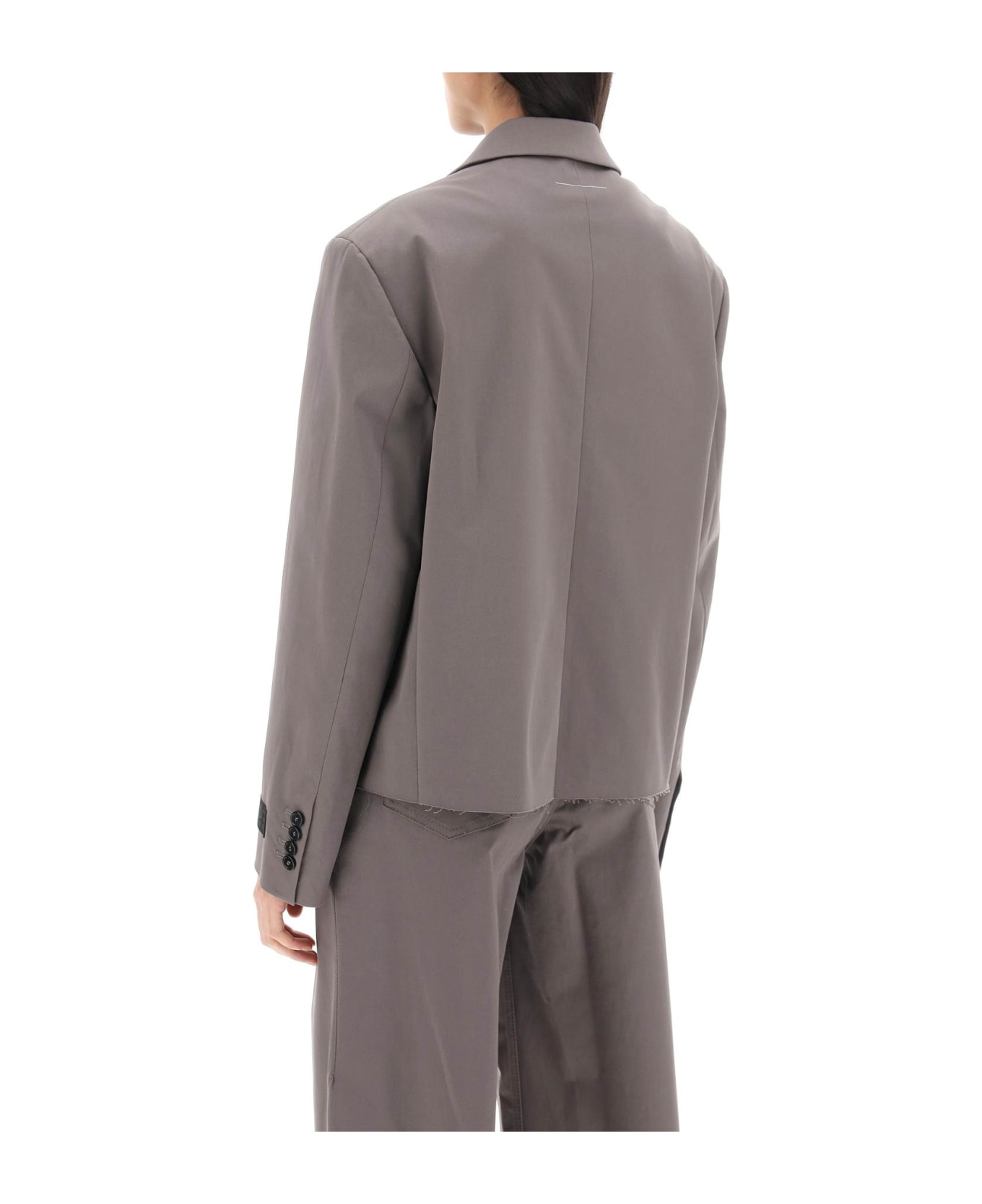 MM6 Maison Margiela Cropped Blazer With Cut-off Hem - TAUPE (Grey)