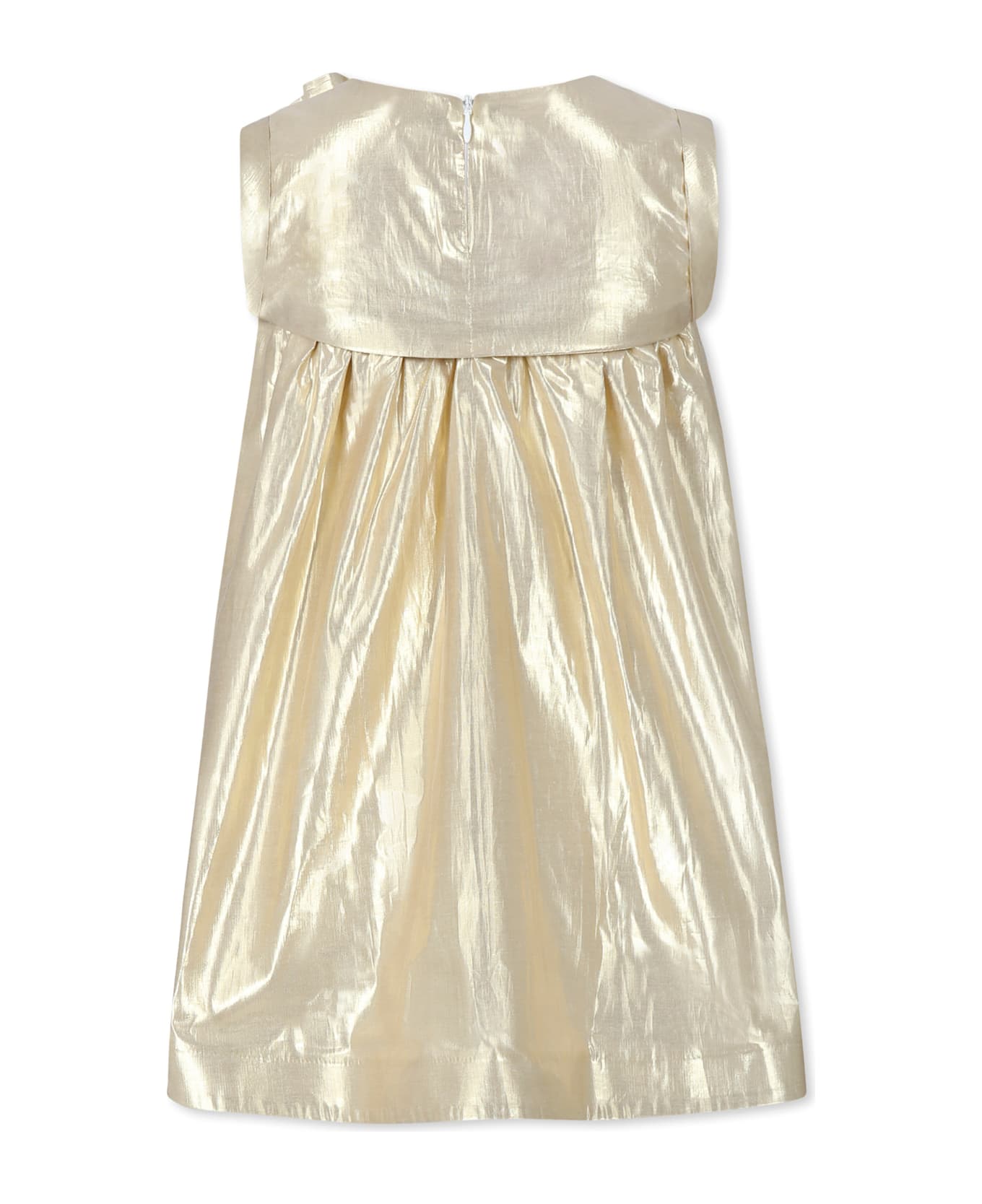 Karl Lagerfeld Kids Gold Dress For Girl With Flower - Gold
