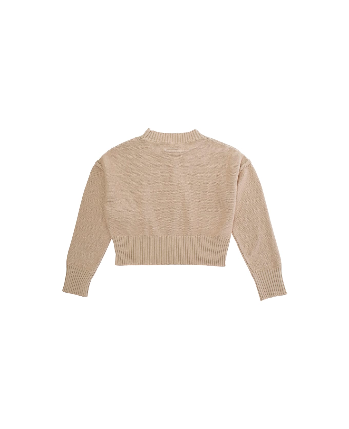 MM6 Maison Margiela Beige Sweater With Tear Details And Logo Printed On The Front In Cotton Girl - Beige