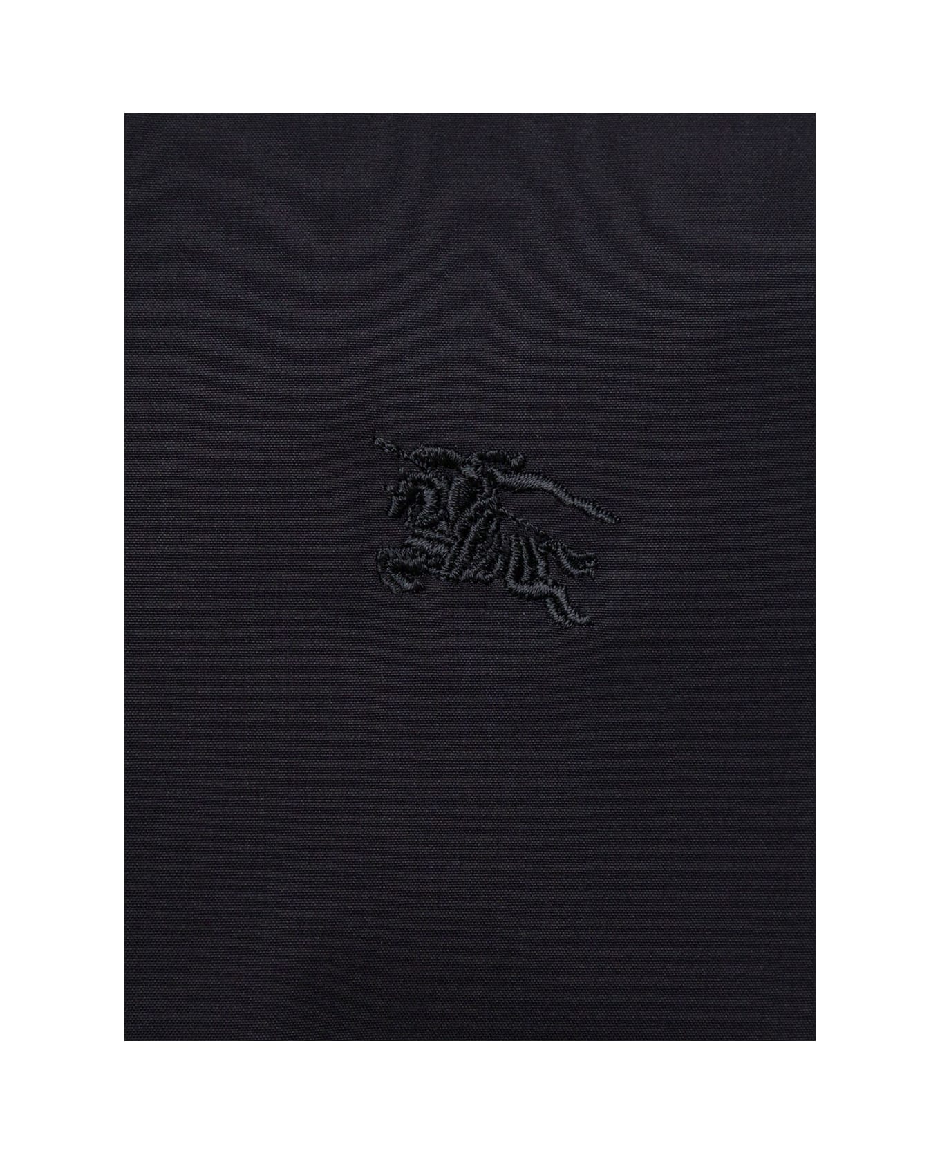 Burberry Black Long Sleeve Shirt With Tonal Logo Embroidery In Stretch Cotton Man - White