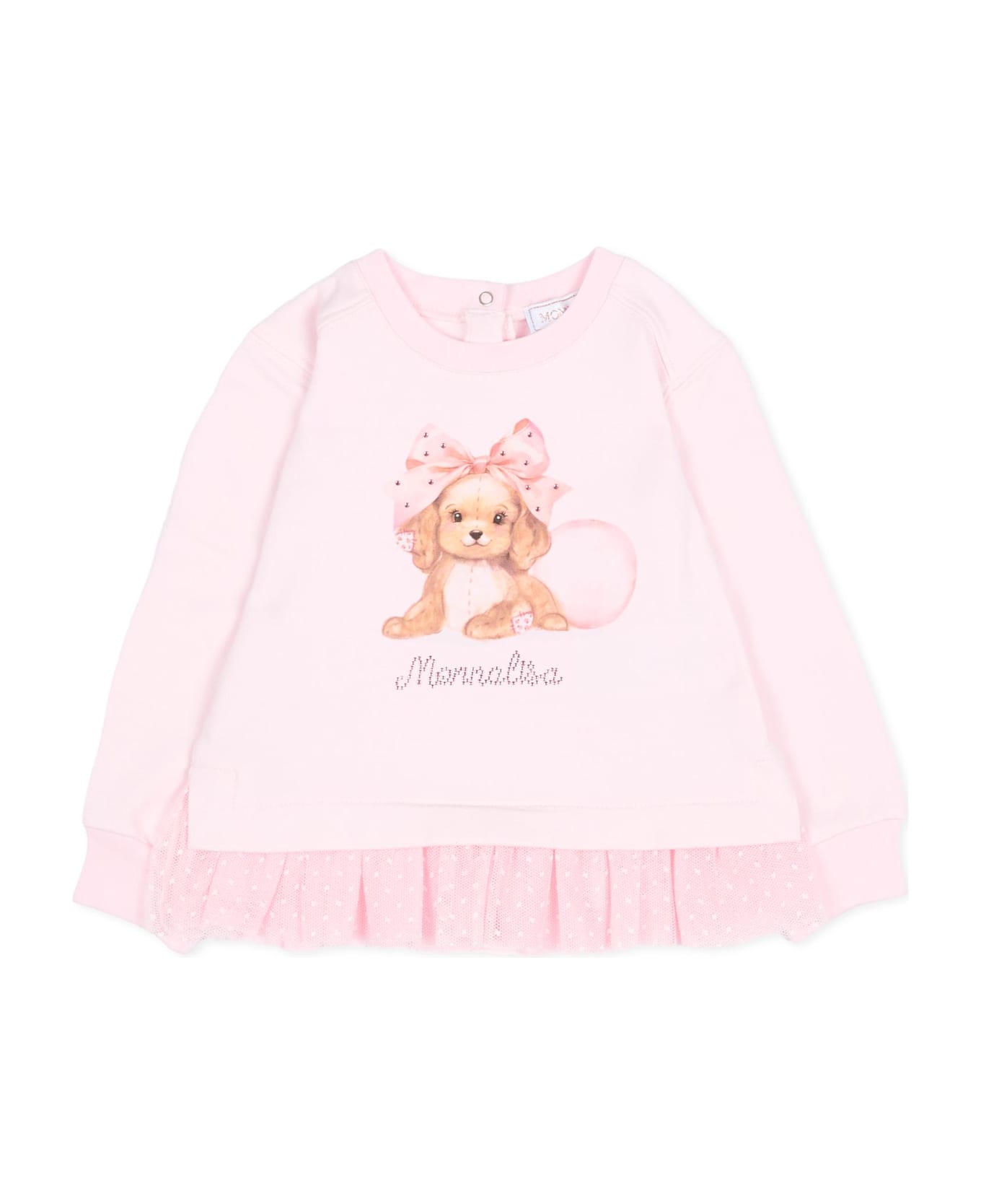 Monnalisa Pink Sweatshirt For Baby Girl With Dog Print - Pink