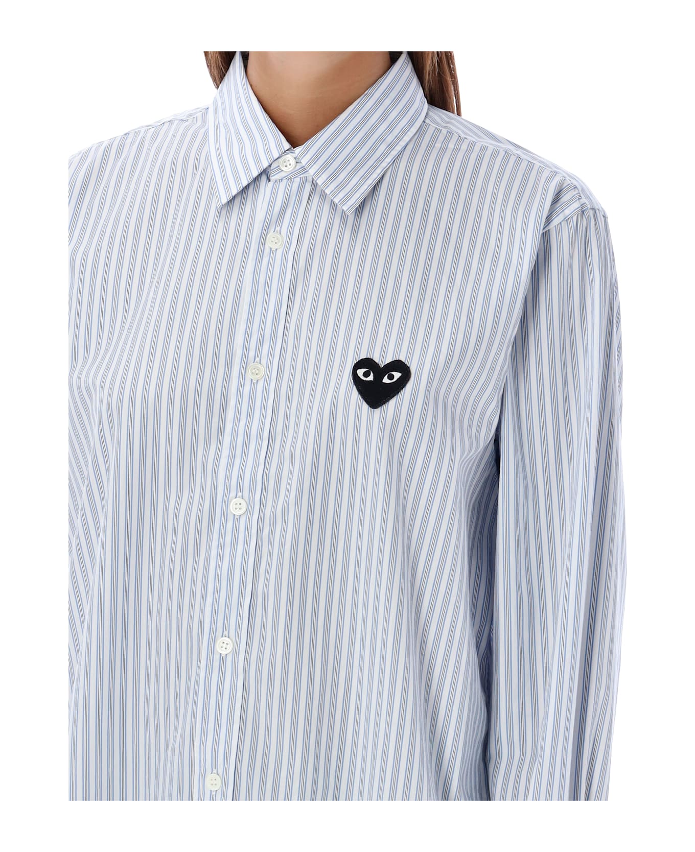 Comme des Garçons Play Heart Patch Shirt - BLUE STRIPE