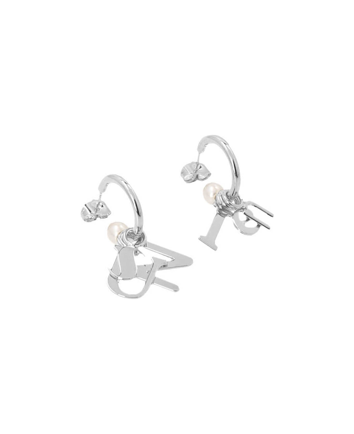 Sunnei Logo Pearl Earrings - Silver
