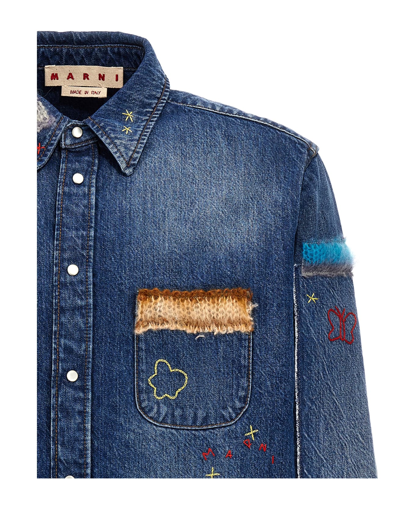 Marni Denim Shirt, Embroidery And Patches - Blue