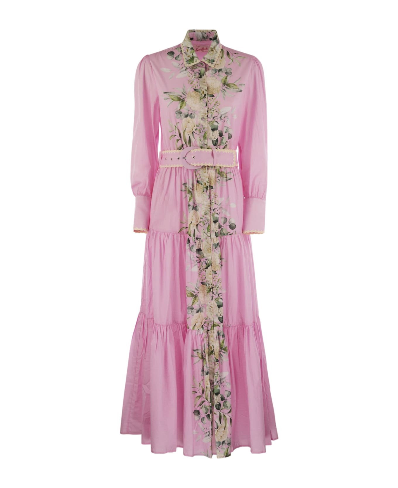 MC2 Saint Barth Long Cotton Dress With Floral Pattern - Pink ワンピース＆ドレス