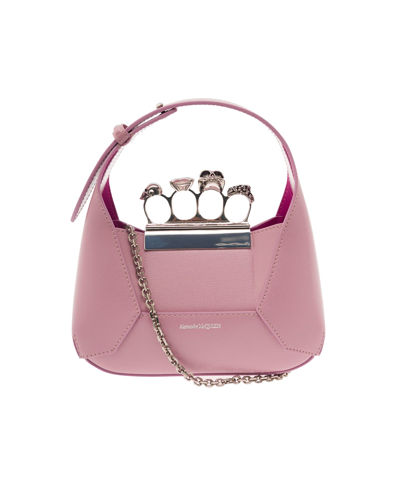 Alexander McQueen 'jewelled' Pink Hobo Bag With Four Rings Detail And Chain In Leather Woman - Pink