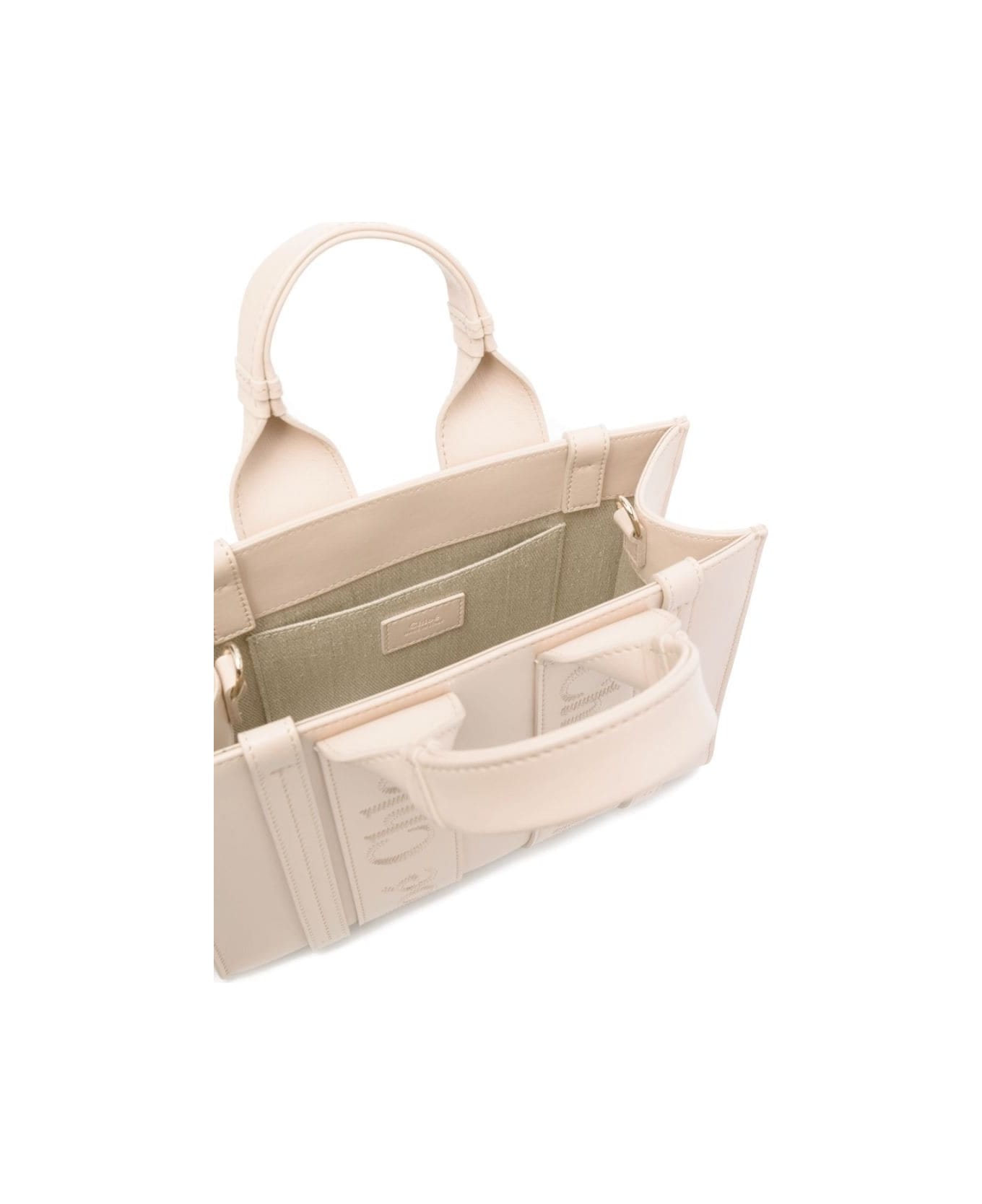 Chloé Woody Small Shopping Bag In Cement Pink Leather - Pink