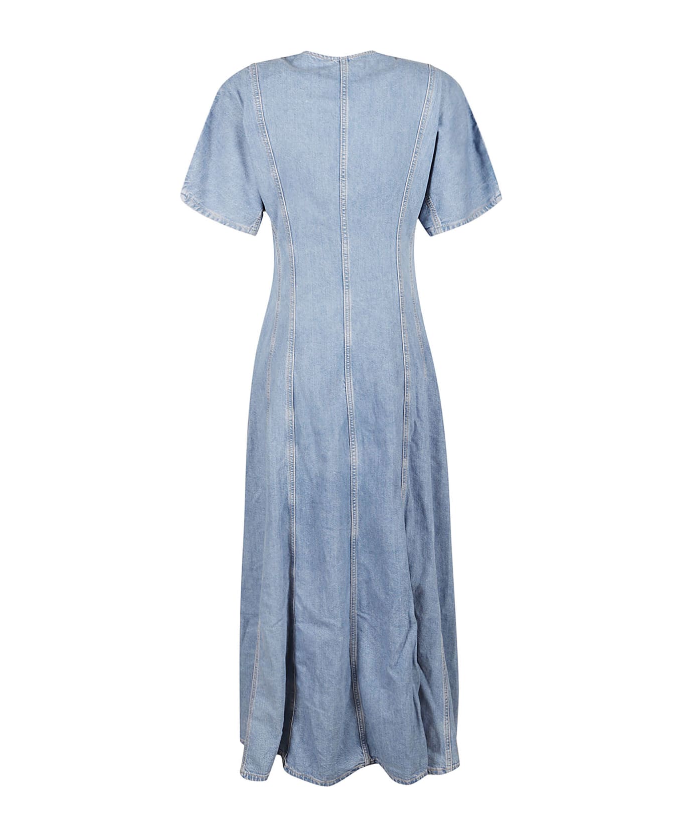 Ganni V-neck Long Denim Dress - Mid Blue Stone