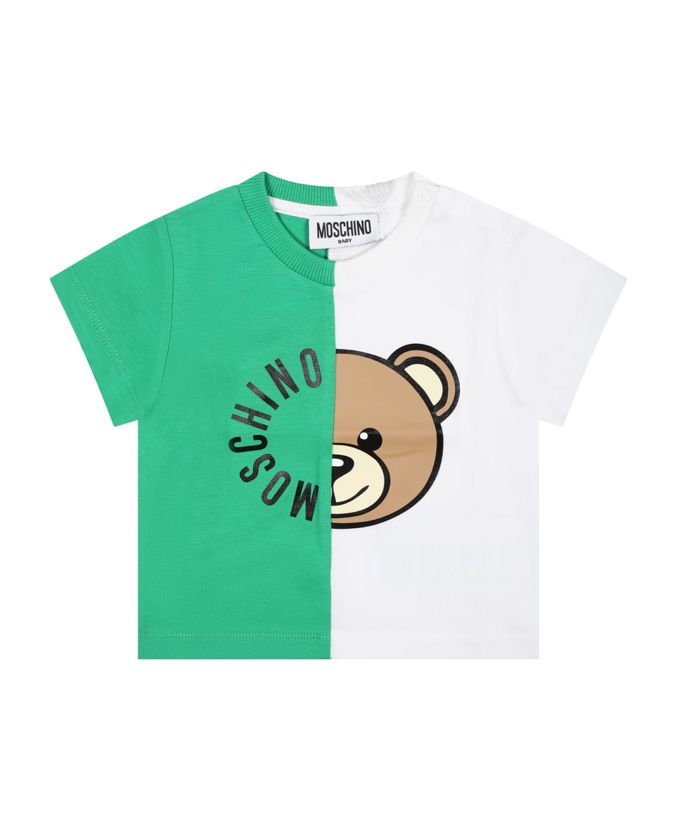 Moschino Green T-shirt For Babies With Teddy Bear And Logo - Green