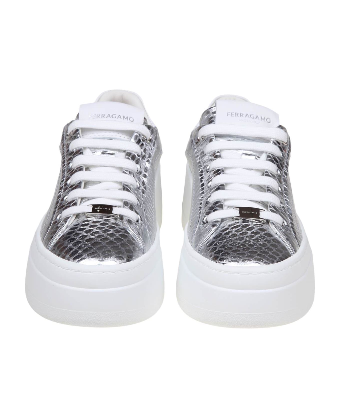 Ferragamo Sneakers Dahlia In Pelle Colore Argento - Silver