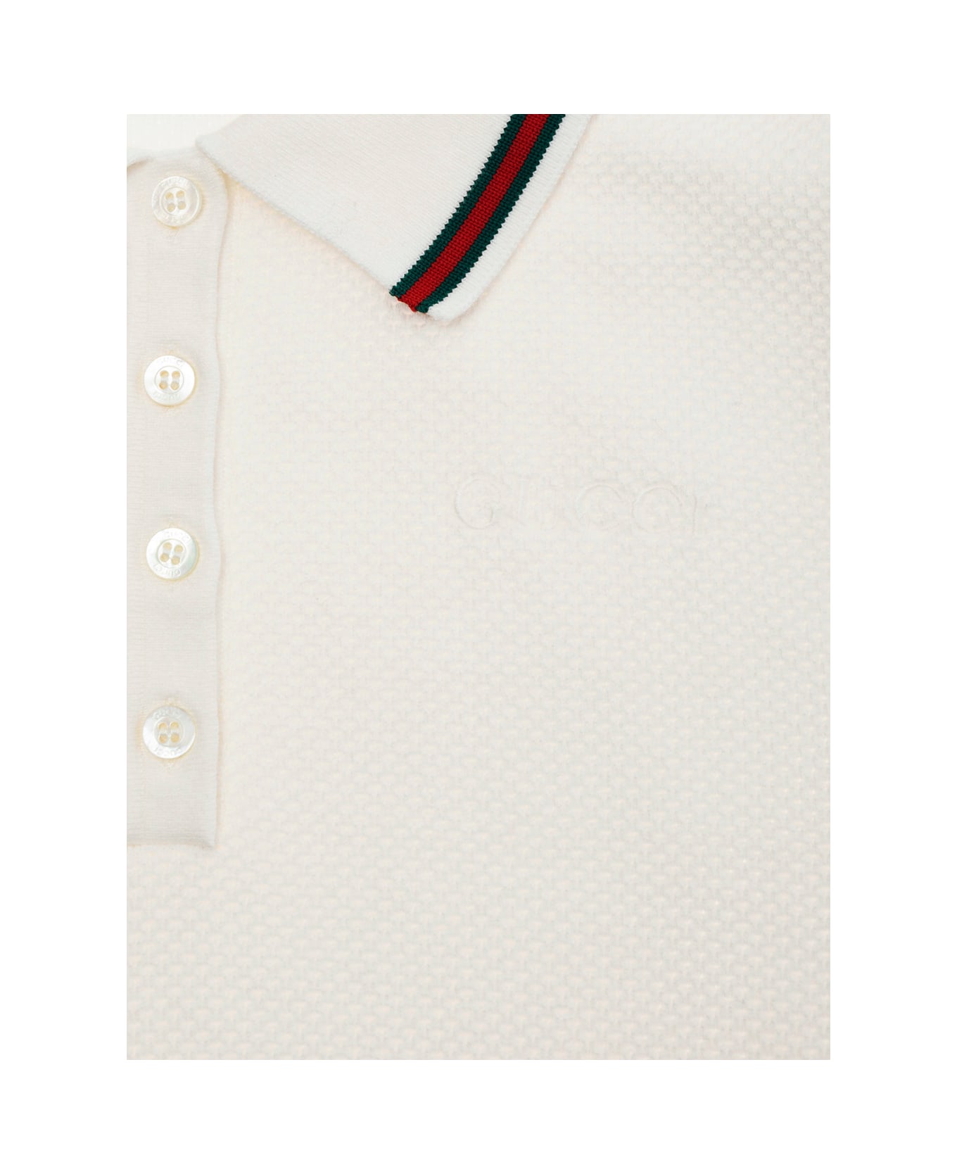 Gucci White Dress With Polo Shirt Style Collar With Web Detail And Embroidery In Cotton Girl - White