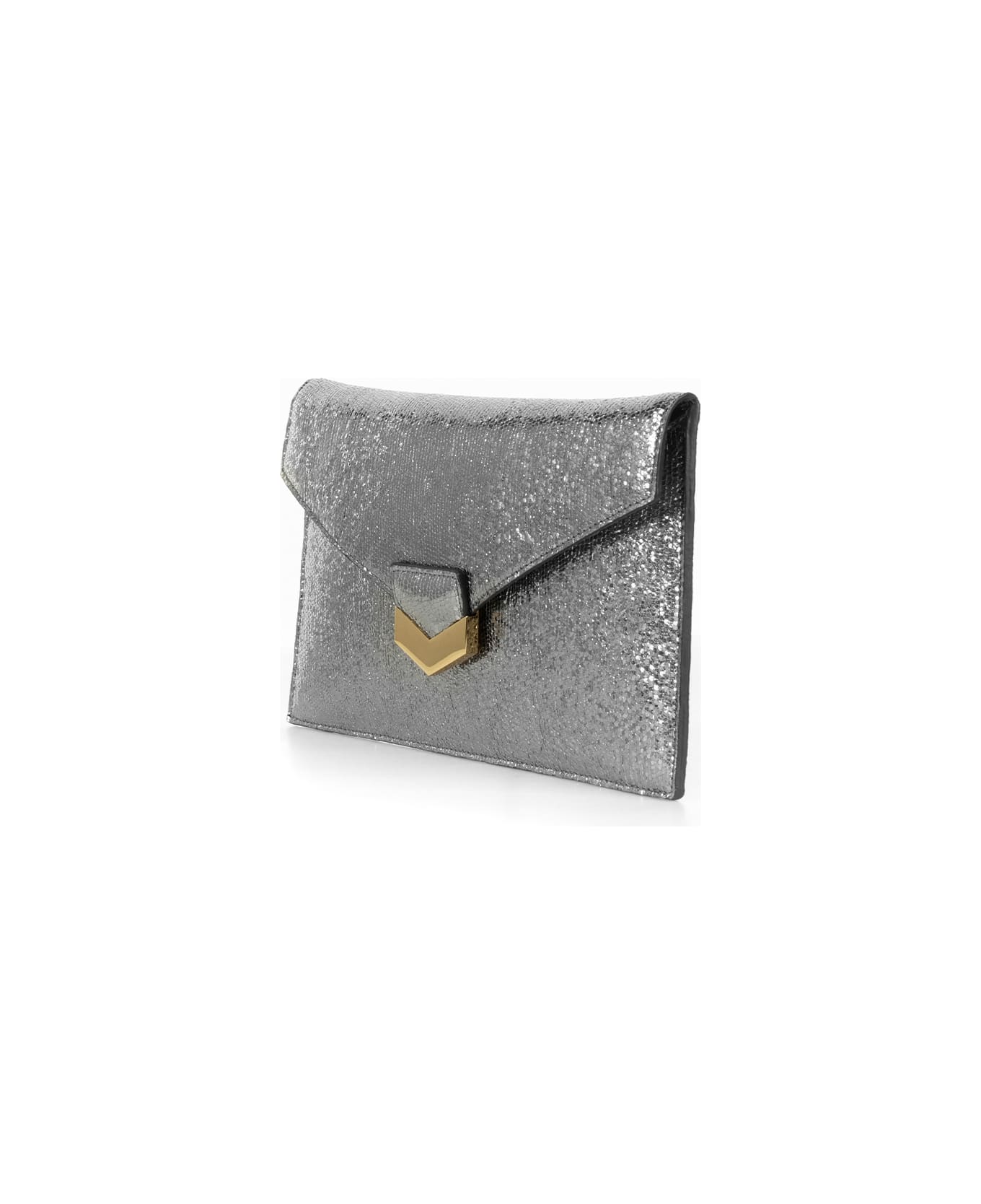 Demellier Leather Clutch Bag With Shoulder Strap - SILVER