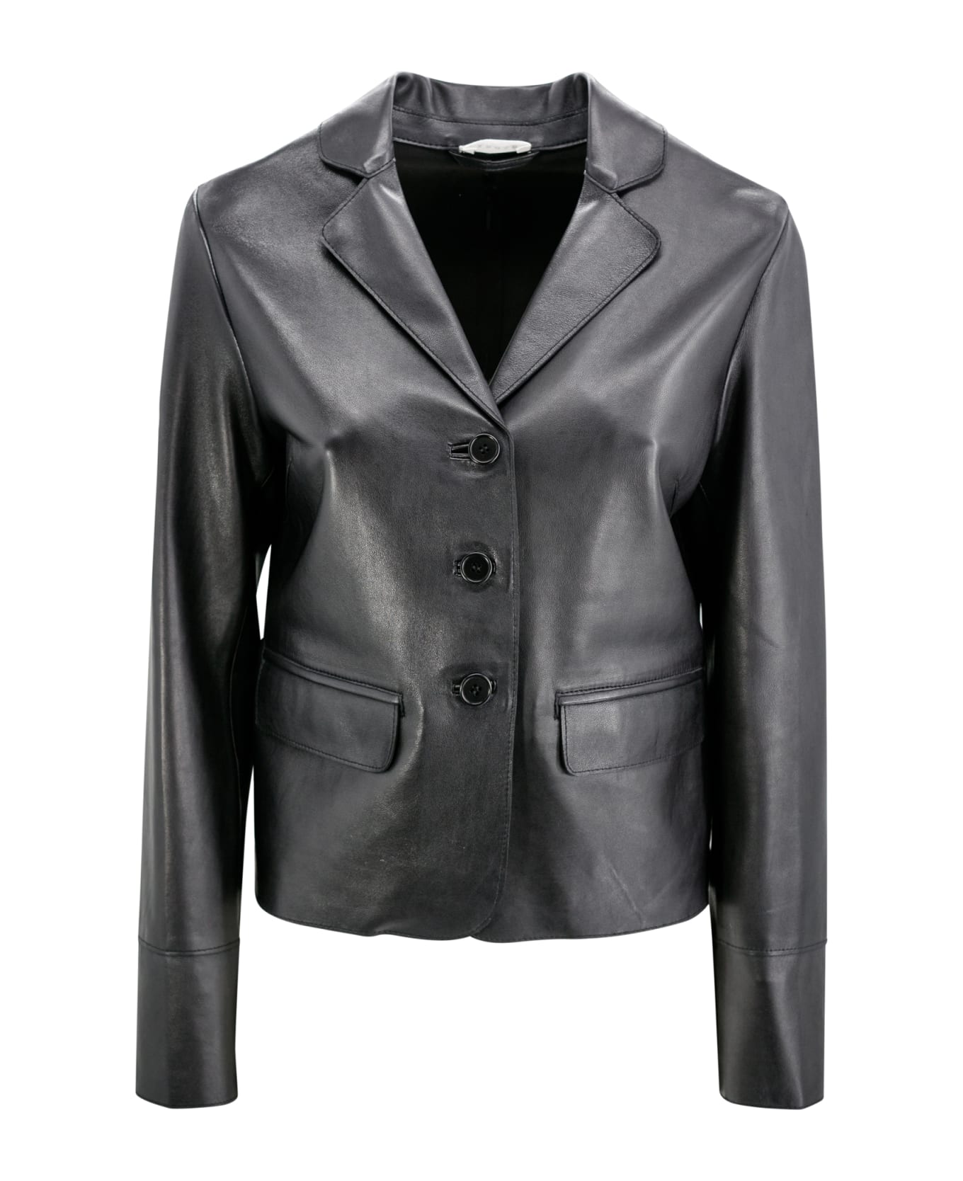 Parosh Leather Cropped Blazer - Black