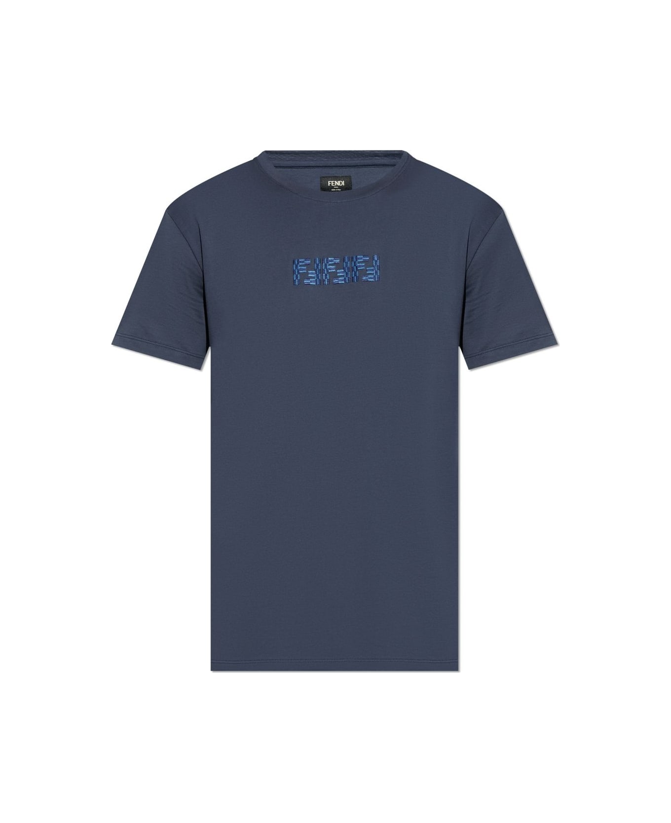 Fendi Logo Embroidered Short-sleeved T-shirt - Blue