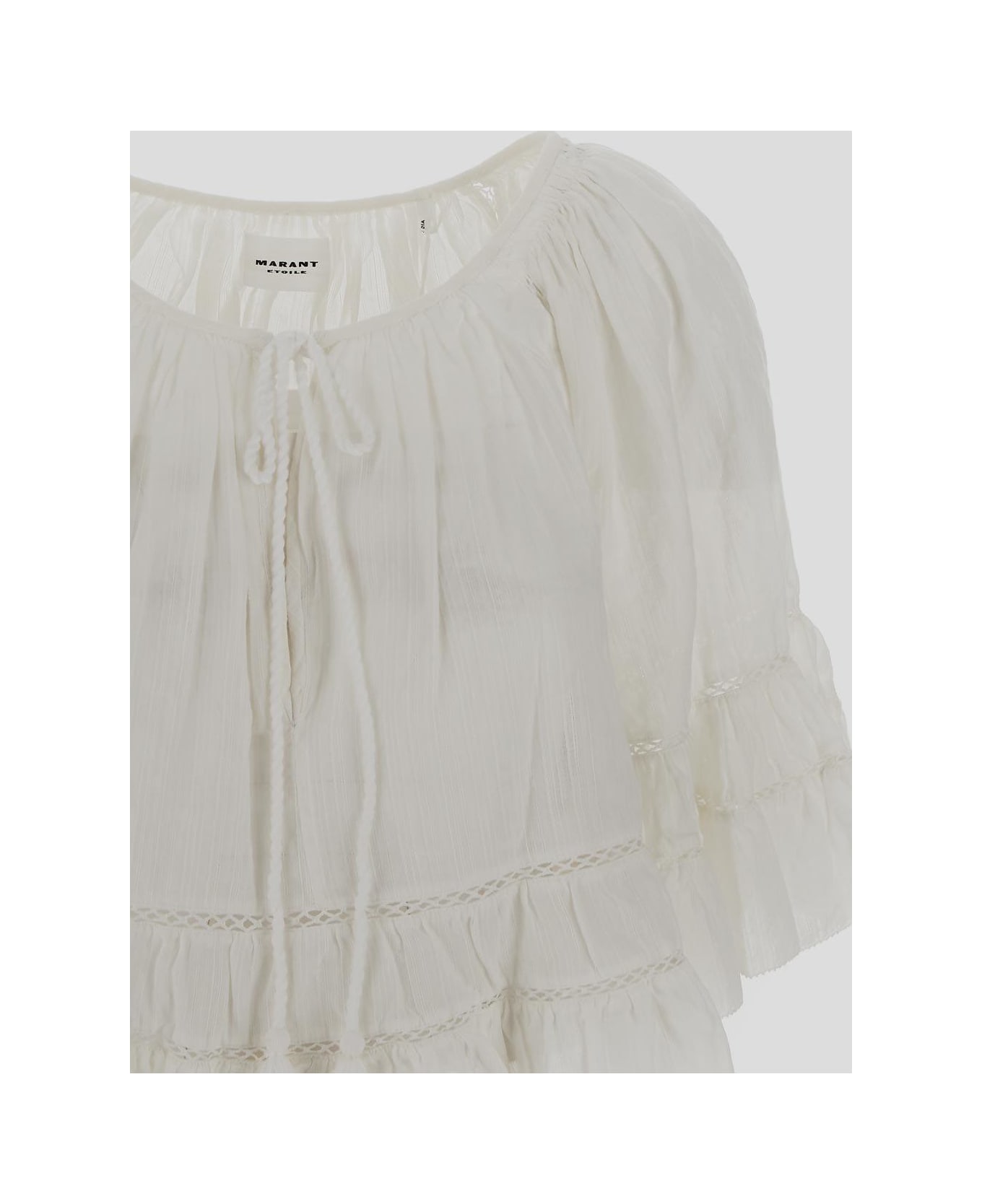 Marant Étoile Drawstring Ruffled Short-sleeved Blouse - White