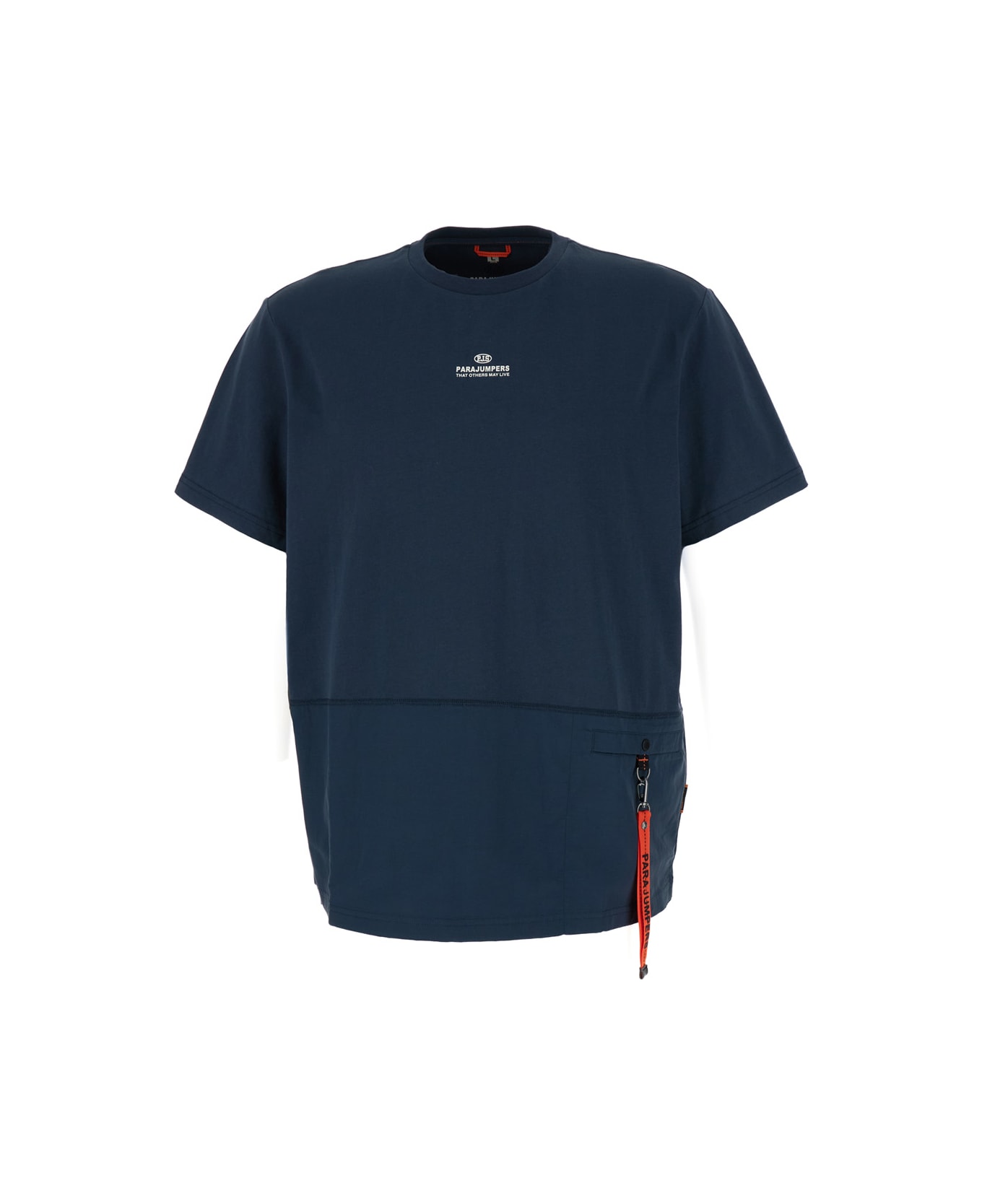 Parajumpers Blue T-shirt With Logo Print And A Pocket In Cotton Man - Blu シャツ