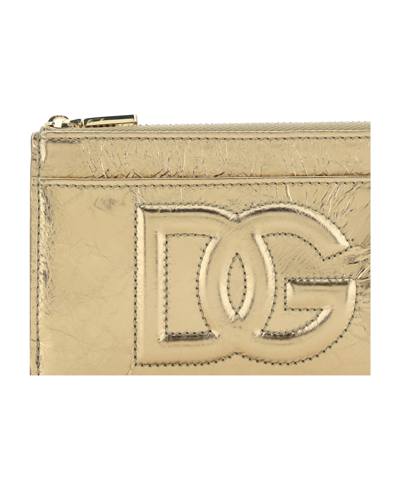 Dolce & Gabbana Logo Embossed Top Zip Card Holder - Oro 財布