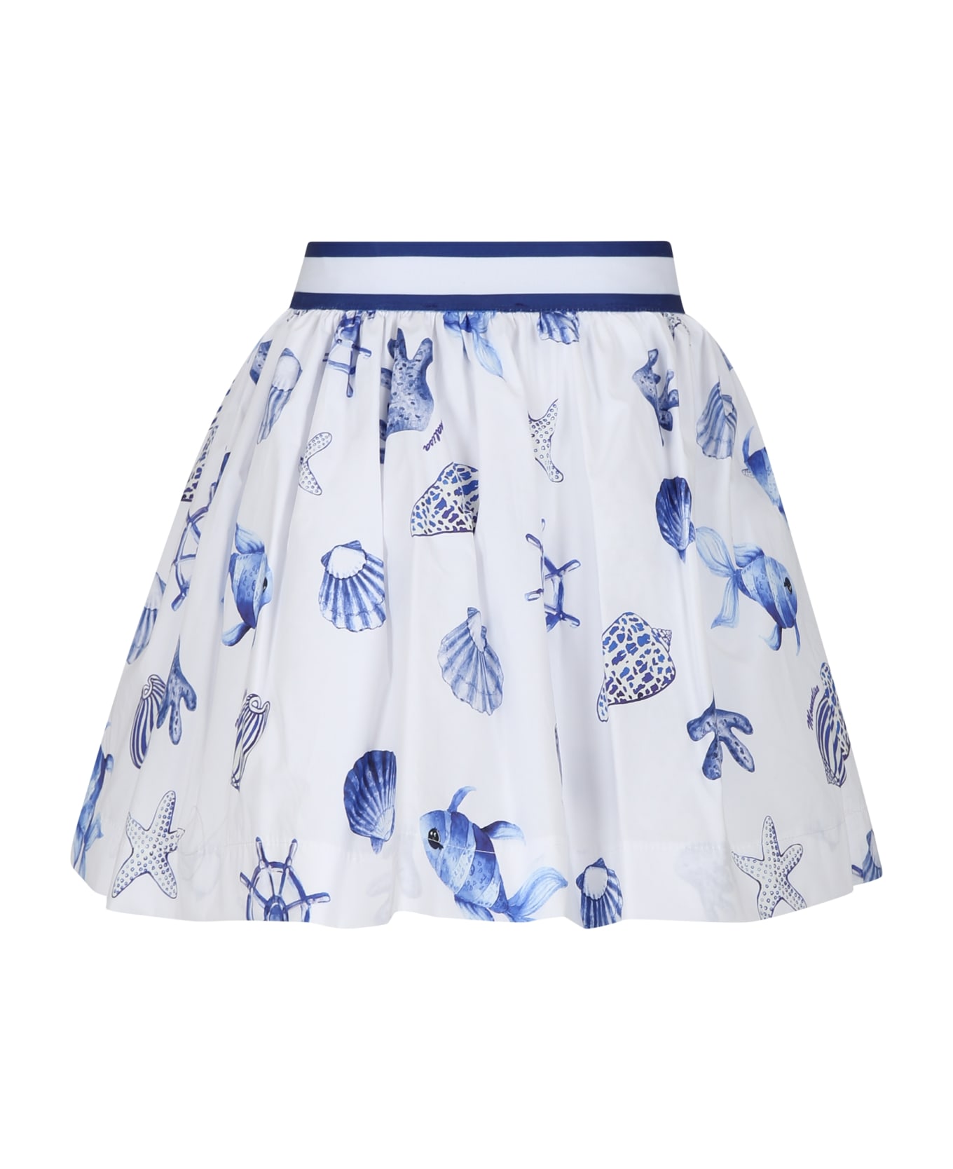 Monnalisa White Skirt For Girl With Shells Print - White