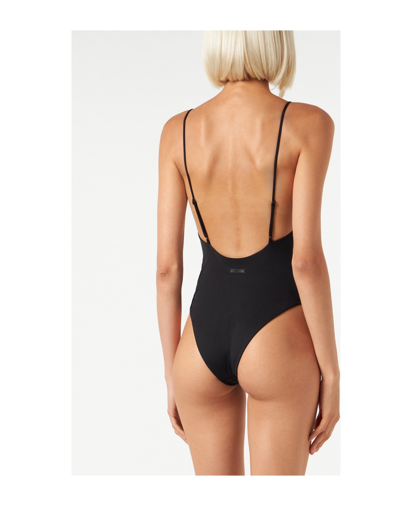 MC2 Saint Barth Woman One Piece Swimsuit With Zebra Rhinestones - BLACK