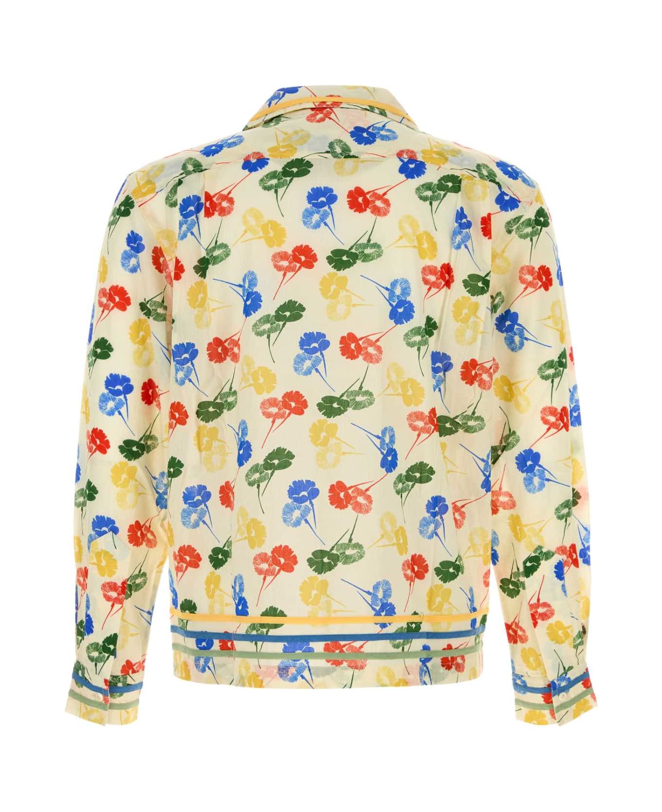 Bode Printed Cotton Flower Stamp Shirt - WHITEMULTI
