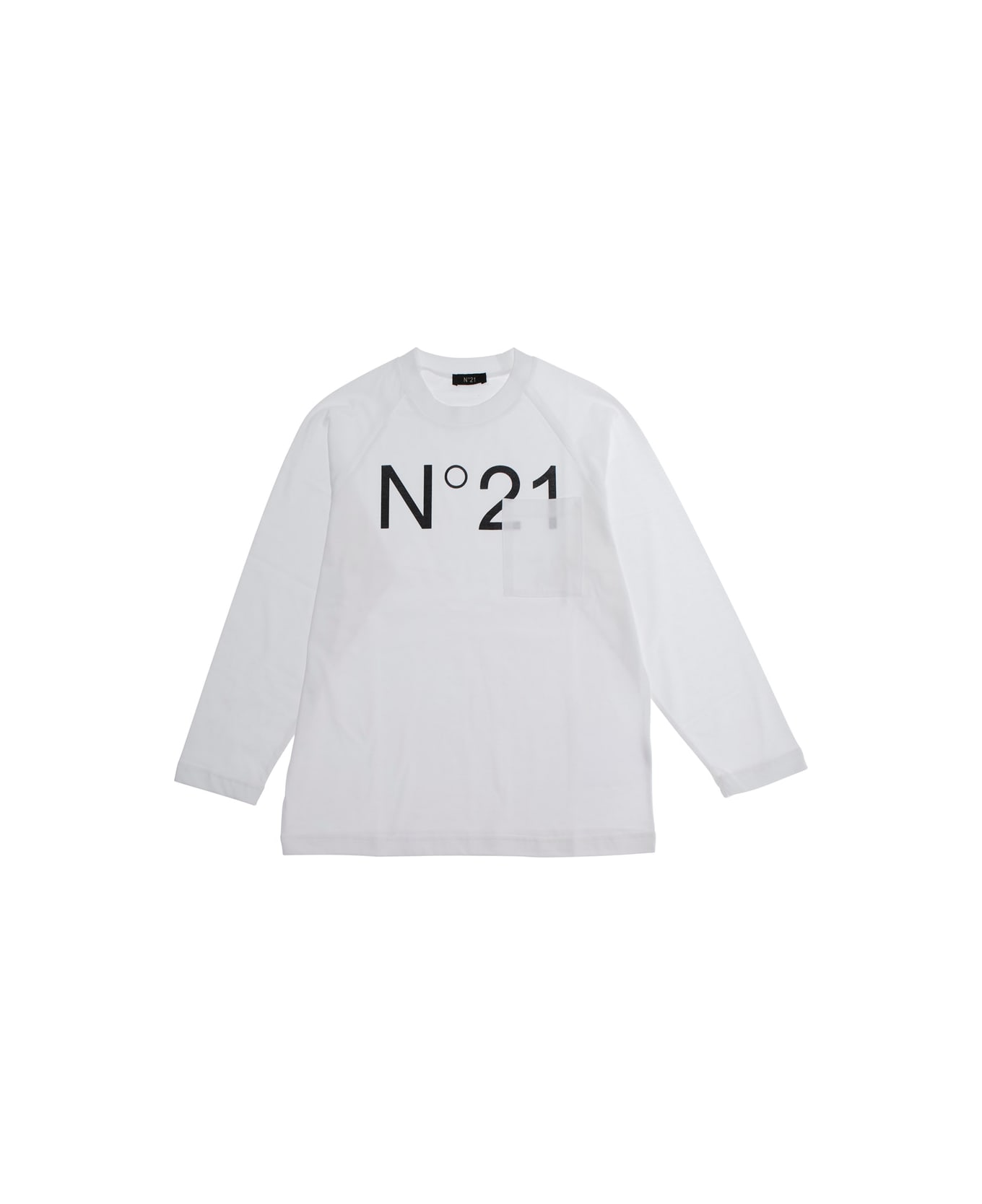 N.21 Whitelong-sleeved T-shirt With Maxi Logo On Front In Cotton Girl - White