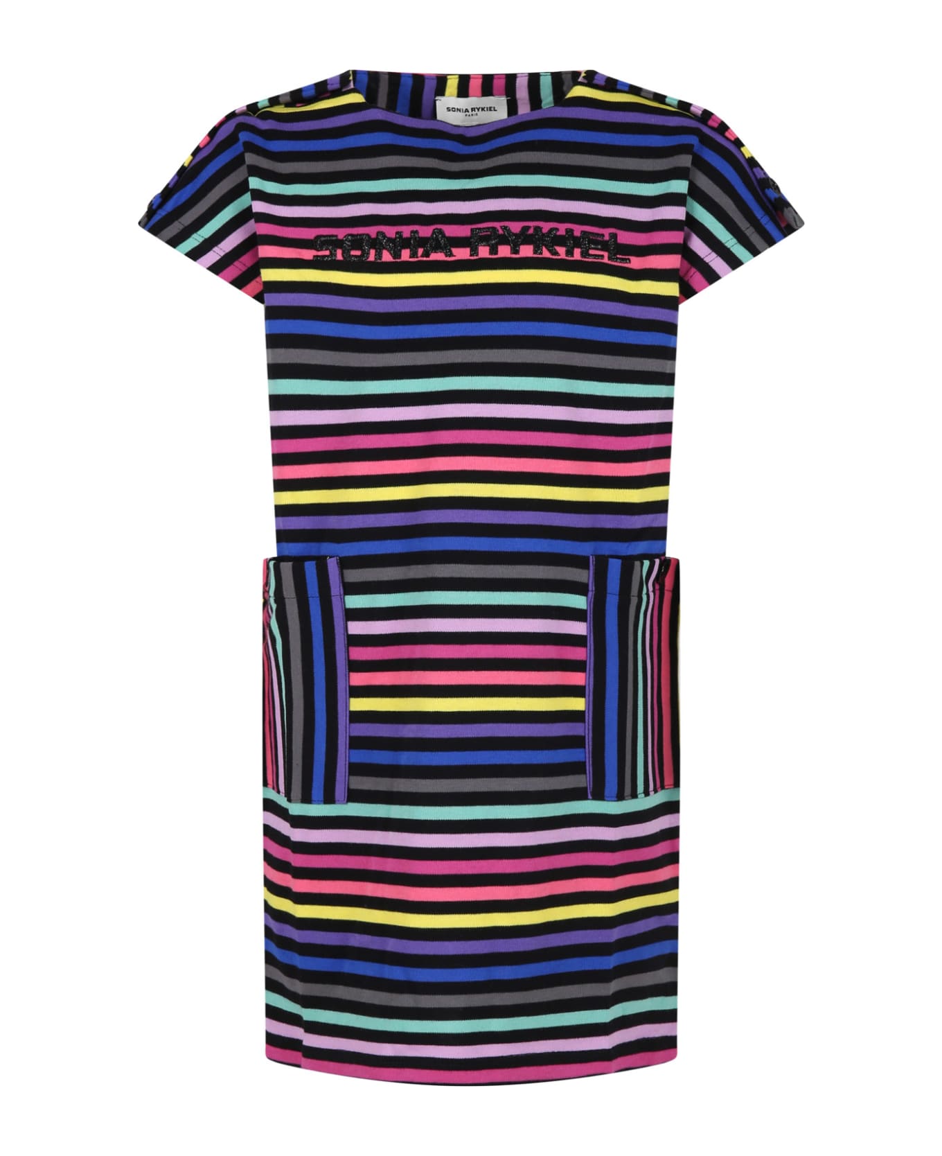 Rykiel Enfant Black Dress For Girl With Logo - Multicolor
