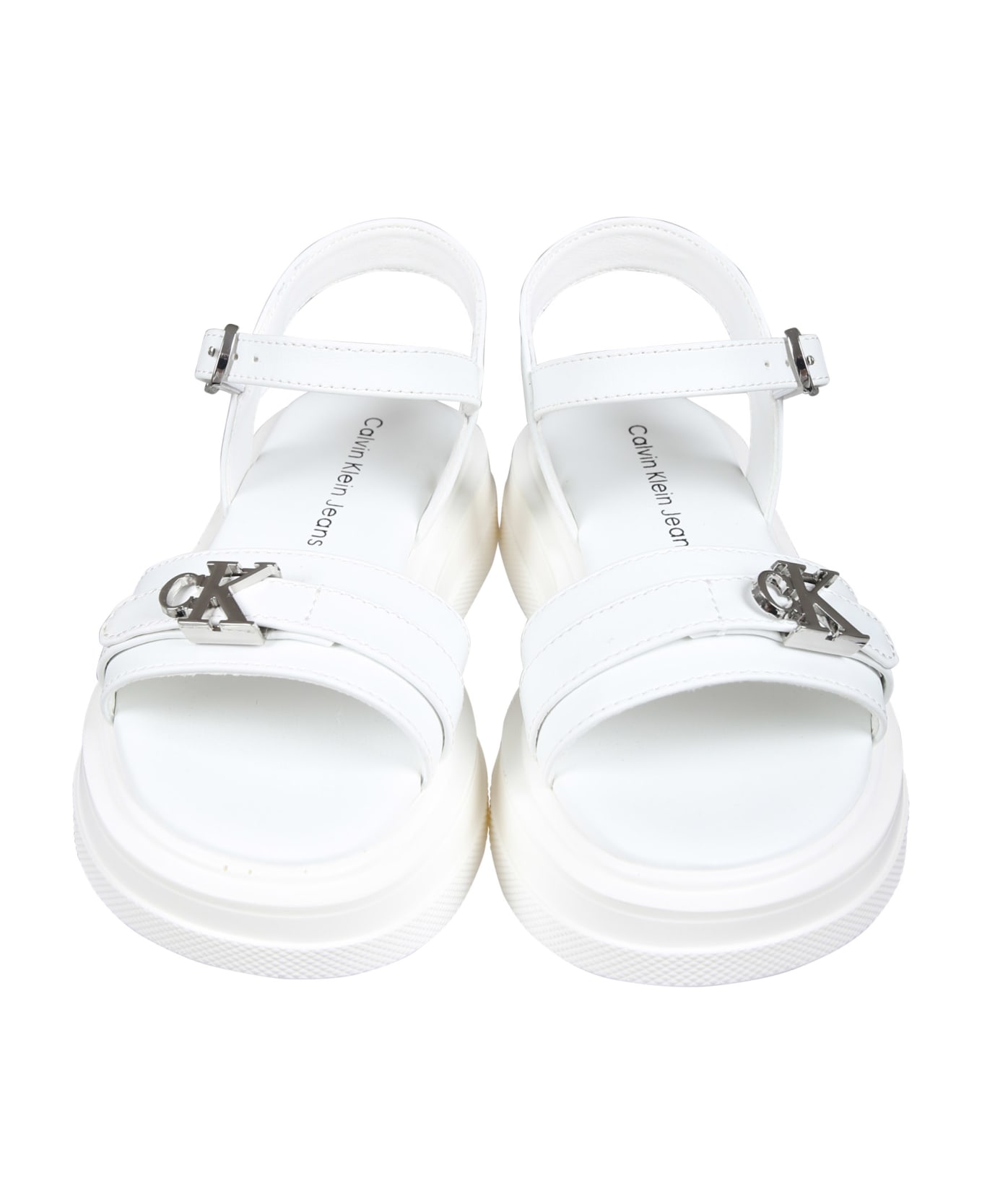 Calvin Klein White Sandals For Girl With Logo - White