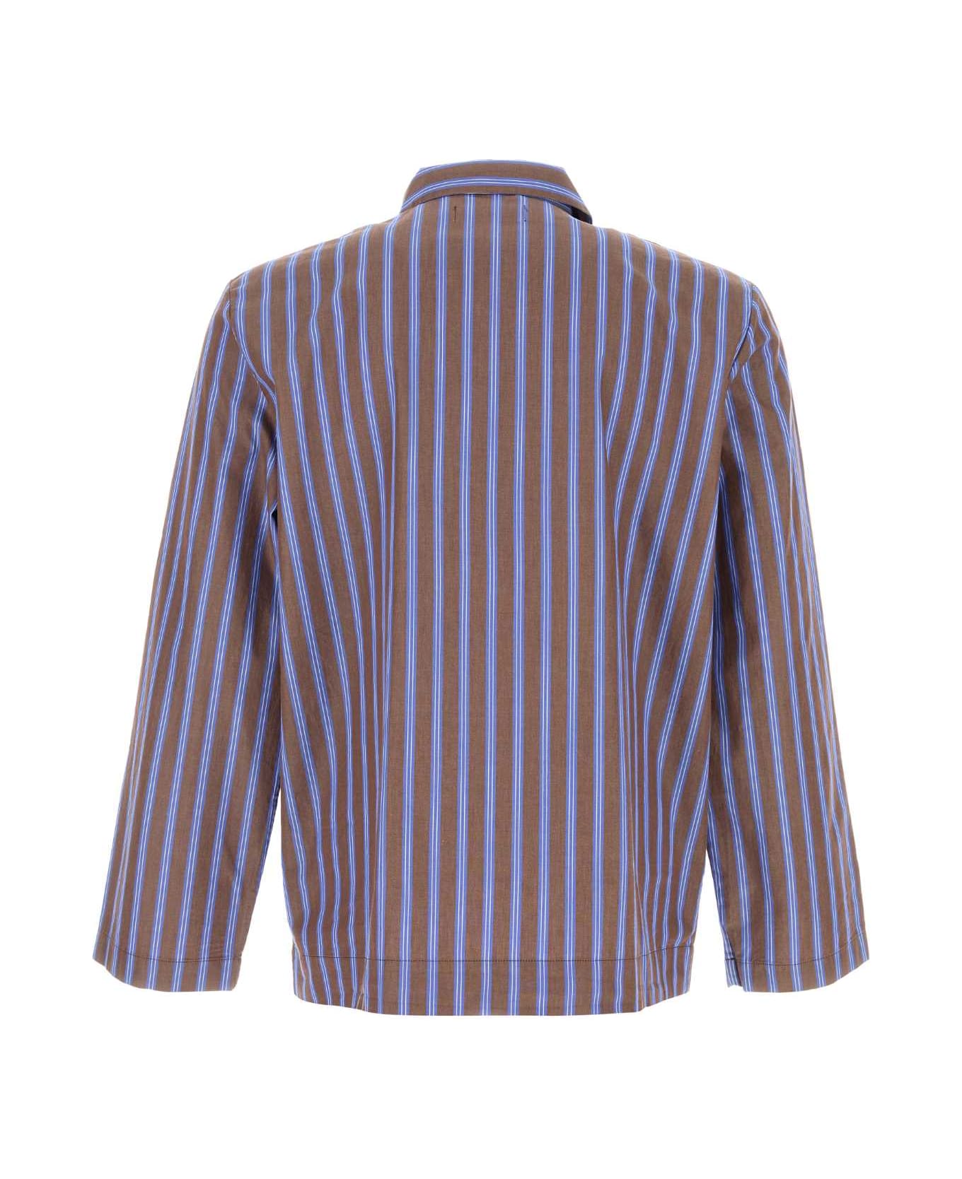 Tekla Embroidered Poplin Oversize Pyjama Shirt - CHESTNUTSTRIPES