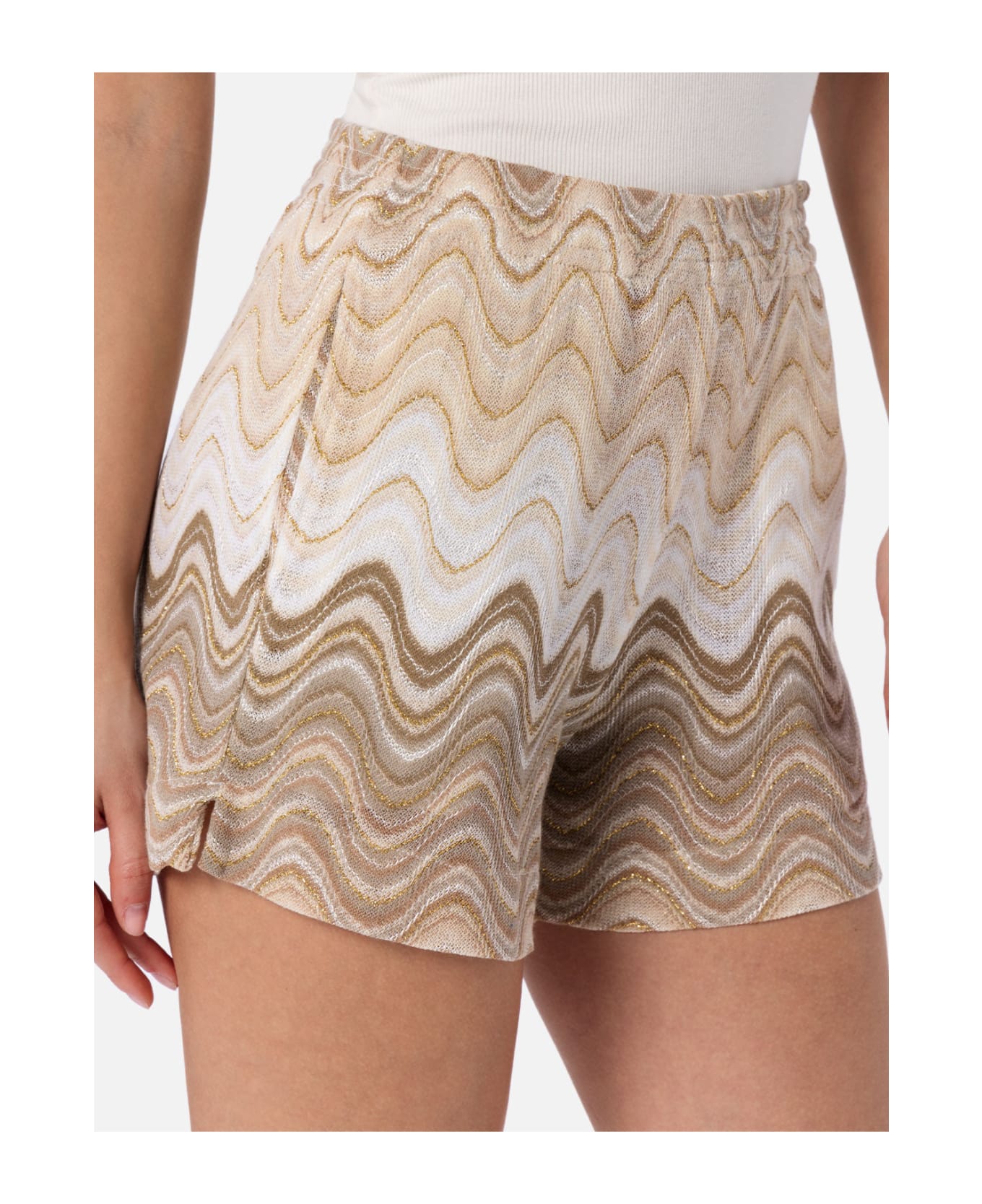 MC2 Saint Barth Woman Rachel Knit Fabric Pull Up Shorts Meave - BEIGE