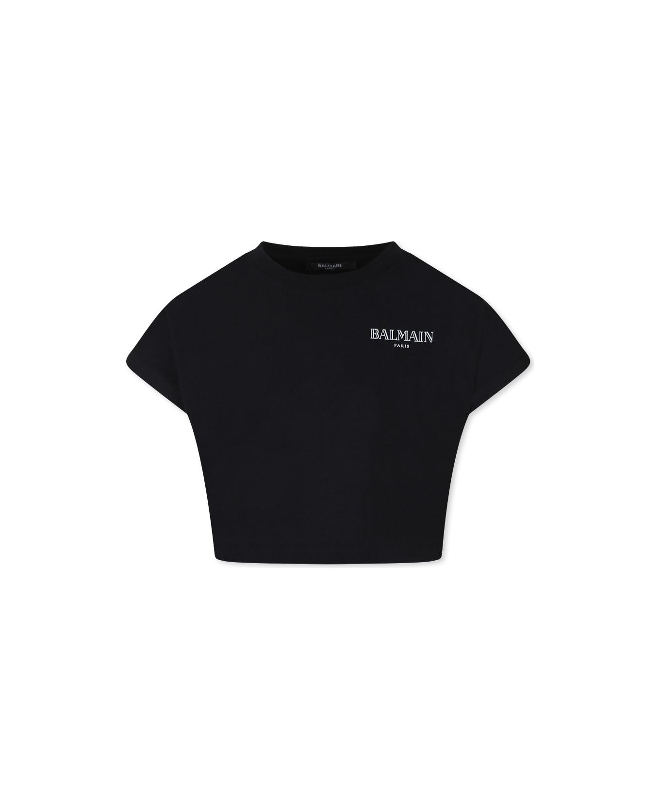 Balmain Black Crop T-shirt For Girl With Logo - Black