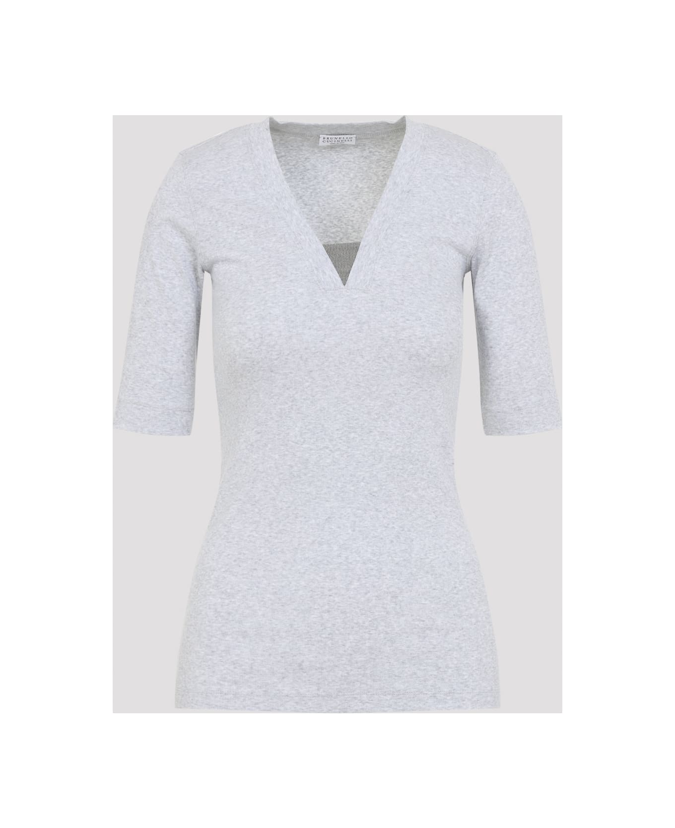 Brunello Cucinelli V-neck Ribbed T-shirt - Silver